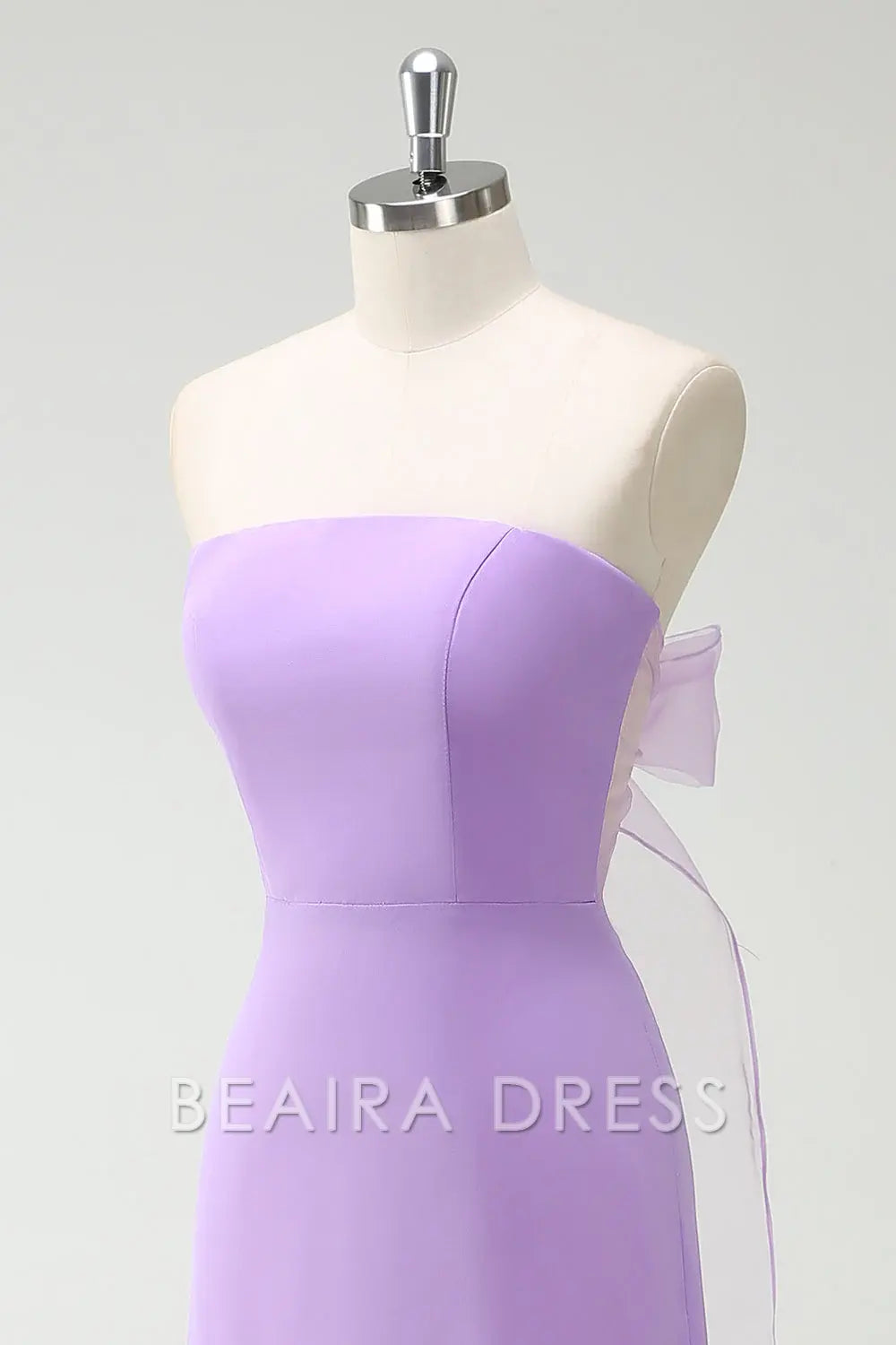 Beaira Elegant Purple A-Line Strapless Lace Up Back Ruffled Long Bridesmaid Dress with Ruffled Slit