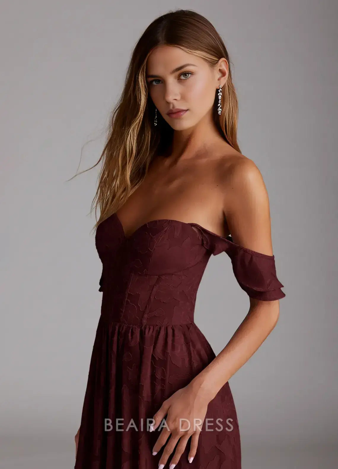 Elegant Ruffled Strap Sweetheart Neckline Maxi Dress with Side Slit Prom Dress