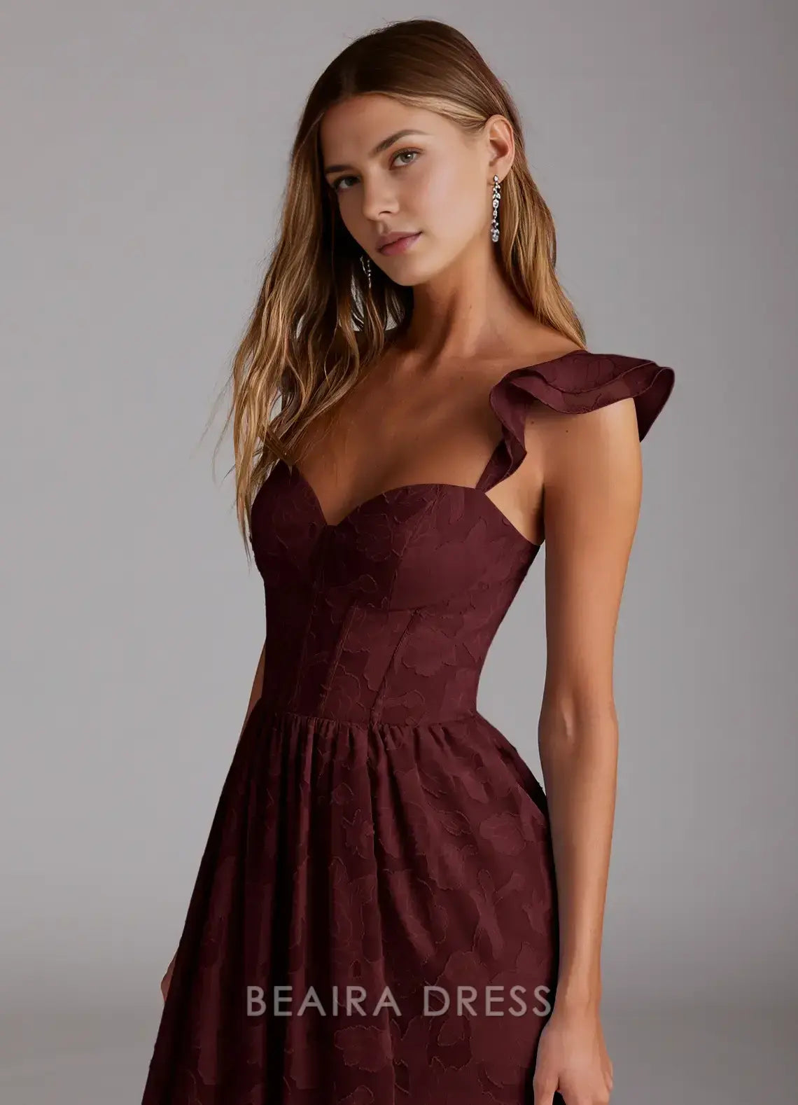 Elegant Ruffled Strap Sweetheart Neckline Maxi Dress with Side Slit Prom Dress