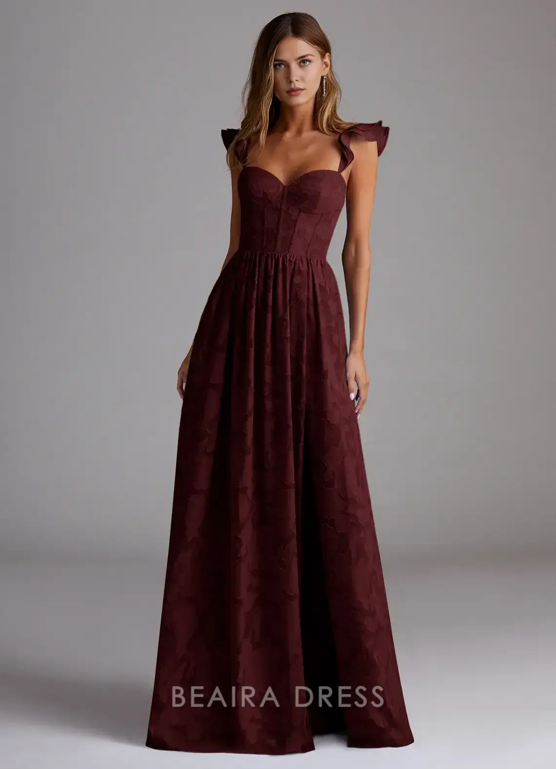 Elegant Ruffled Strap Sweetheart Neckline Maxi Dress with Side Slit Prom Dress