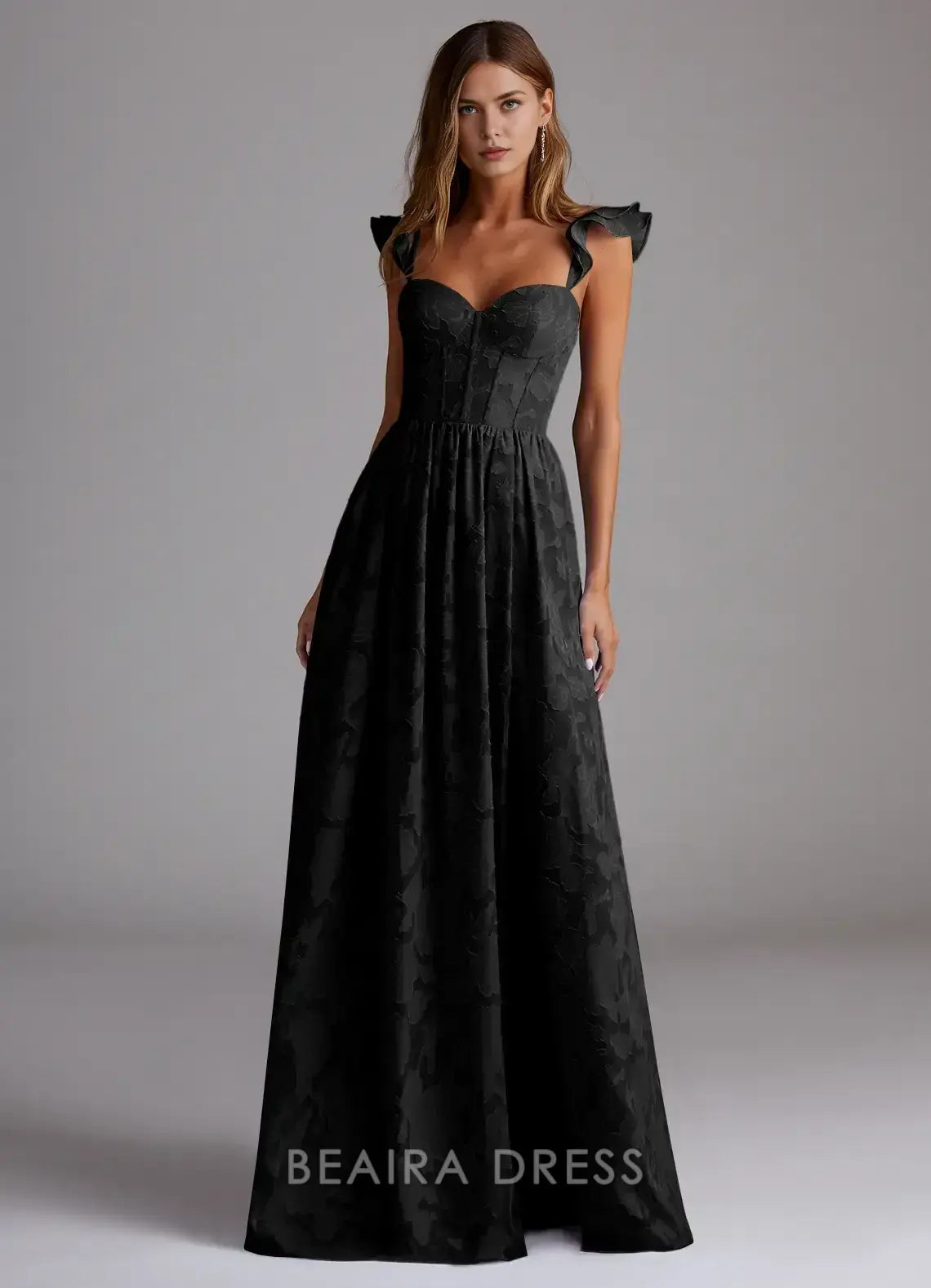 Elegant Ruffled Strap Sweetheart Neckline Maxi Dress with Side Slit Prom Dress
