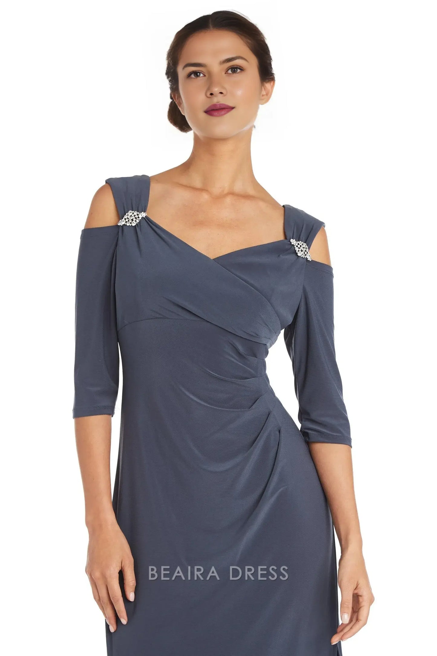 Elegant Sheath/Column Cold - Shoulder Ruched Long Sleeve Floor-Length Side Slit Prom Dress
