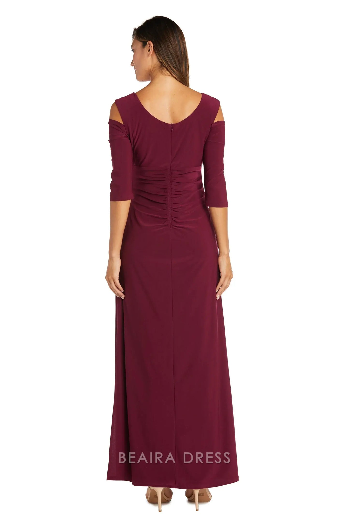 Elegant Sheath/Column Cold - Shoulder Ruched Long Sleeve Floor-Length Side Slit Prom Dress