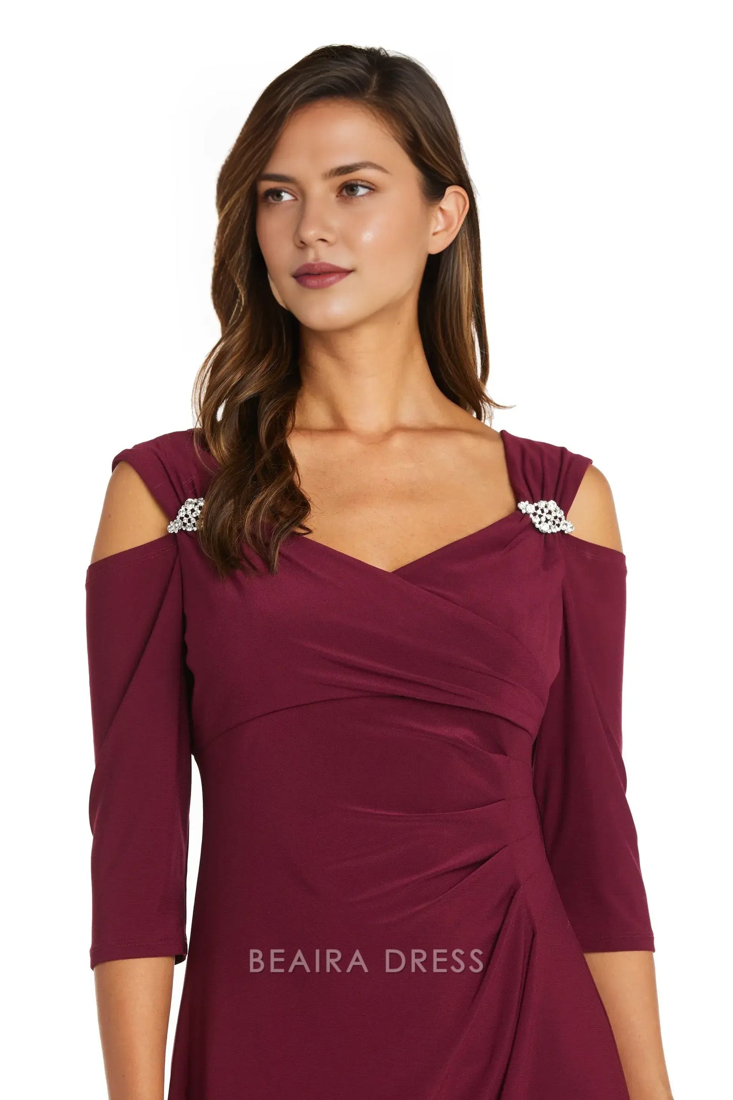 Elegant Sheath/Column Cold - Shoulder Ruched Long Sleeve Floor-Length Side Slit Prom Dress
