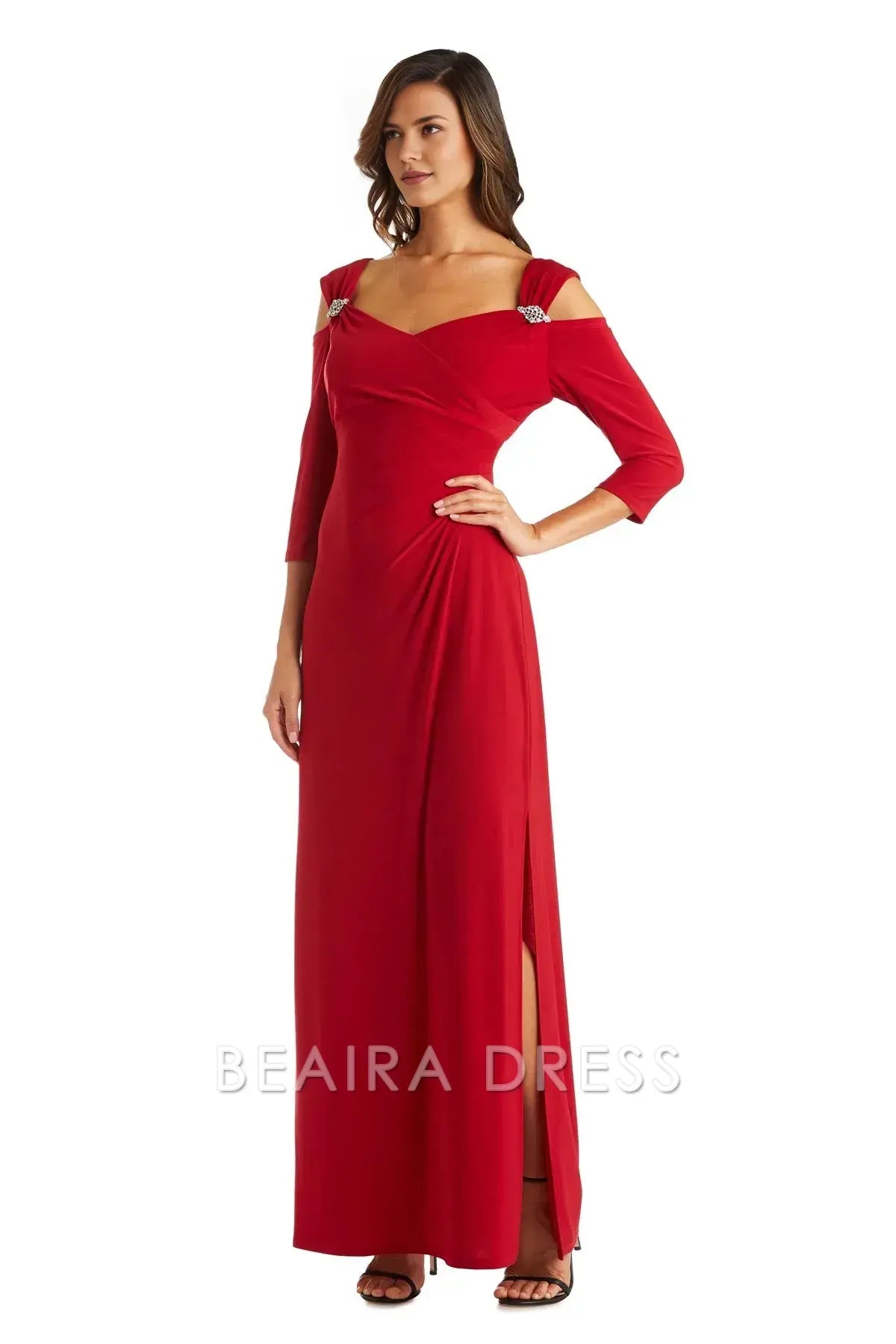 Elegant Sheath/Column Cold - Shoulder Ruched Long Sleeve Floor-Length Side Slit Prom Dress