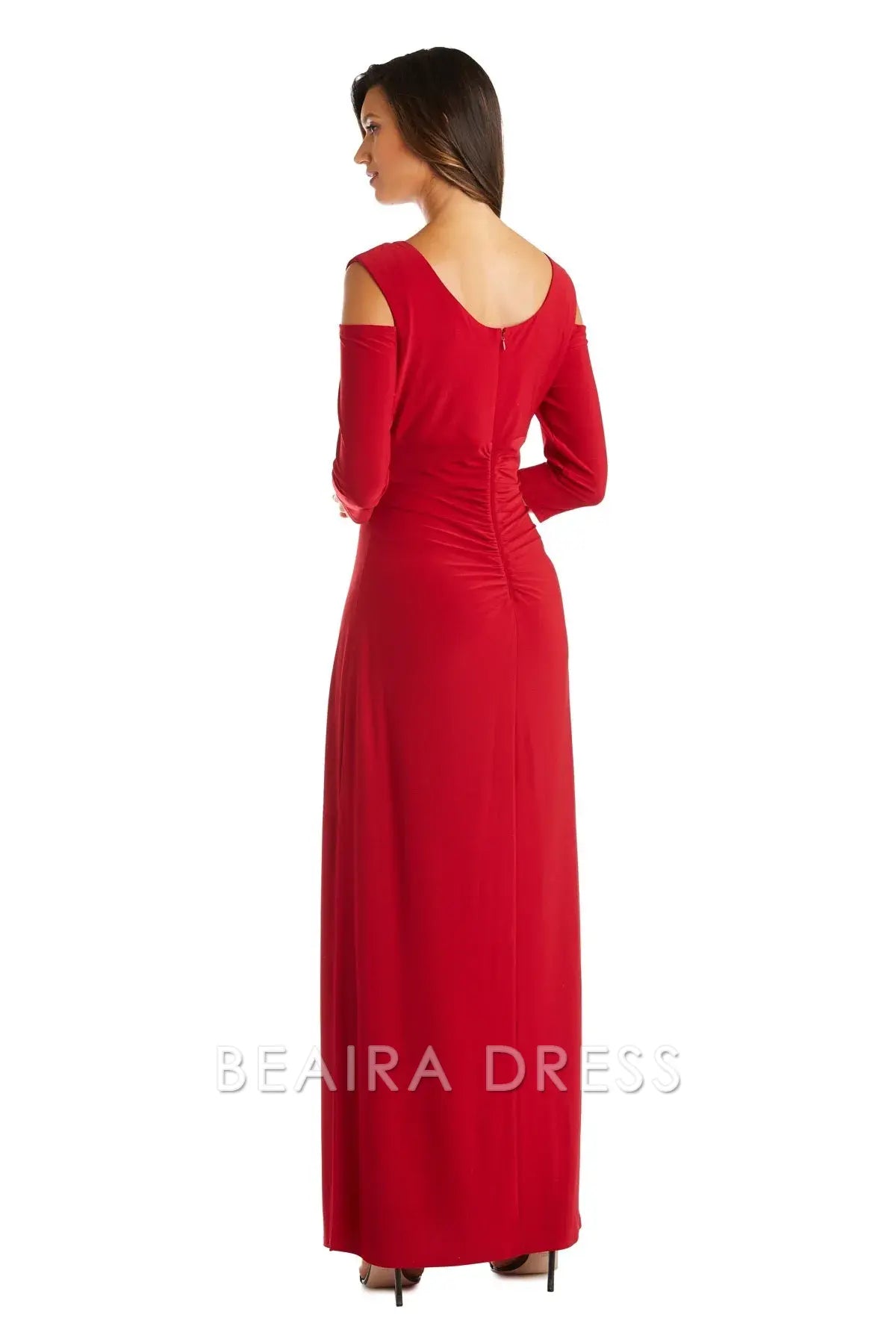 Elegant Sheath/Column Cold - Shoulder Ruched Long Sleeve Floor-Length Side Slit Prom Dress