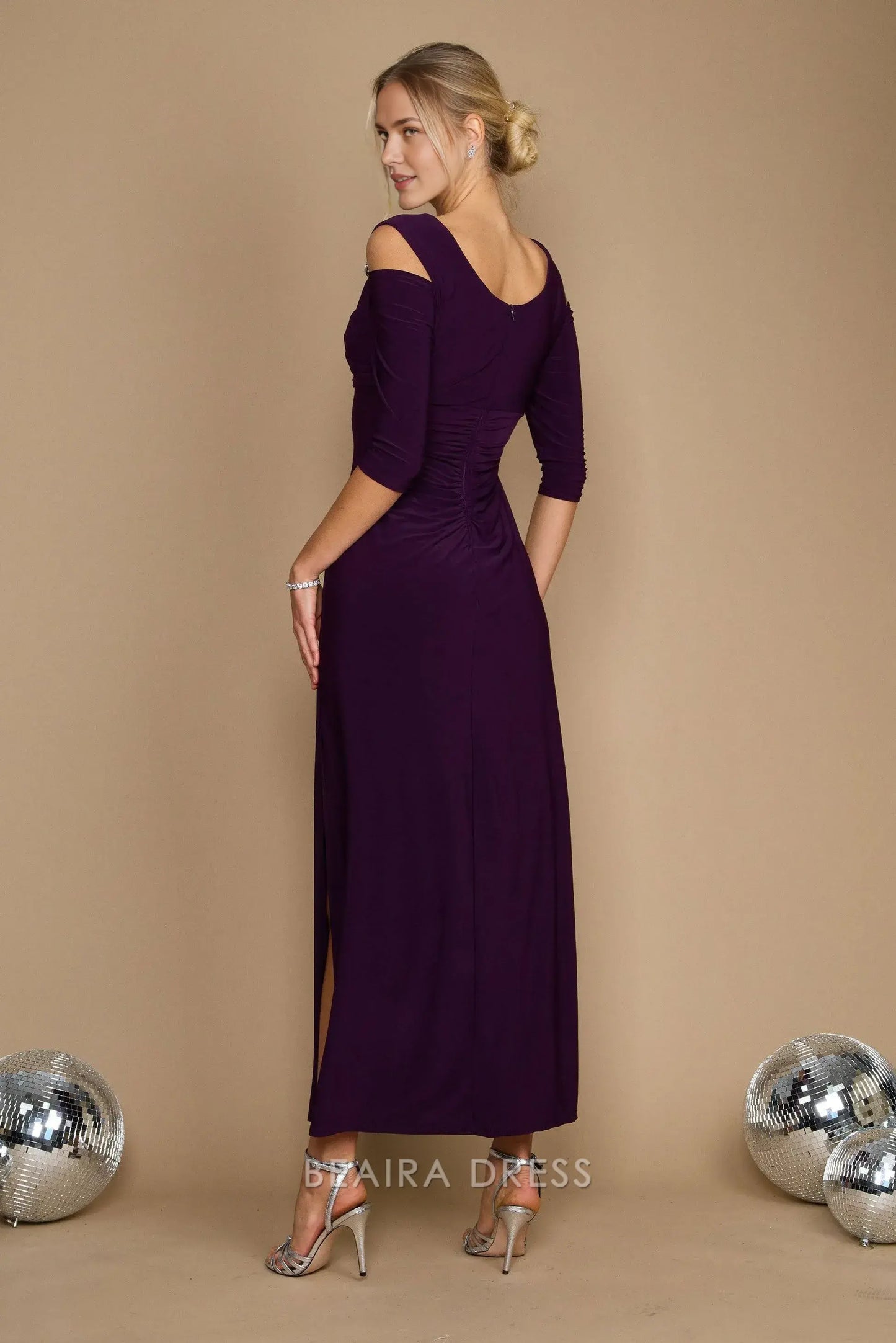 Elegant Sheath/Column Cold - Shoulder Ruched Long Sleeve Floor-Length Side Slit Prom Dress