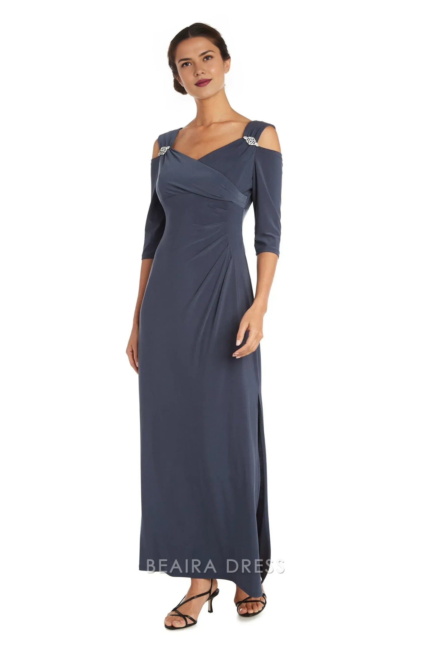 Elegant Sheath/Column Cold - Shoulder Ruched Long Sleeve Floor-Length Side Slit Prom Dress