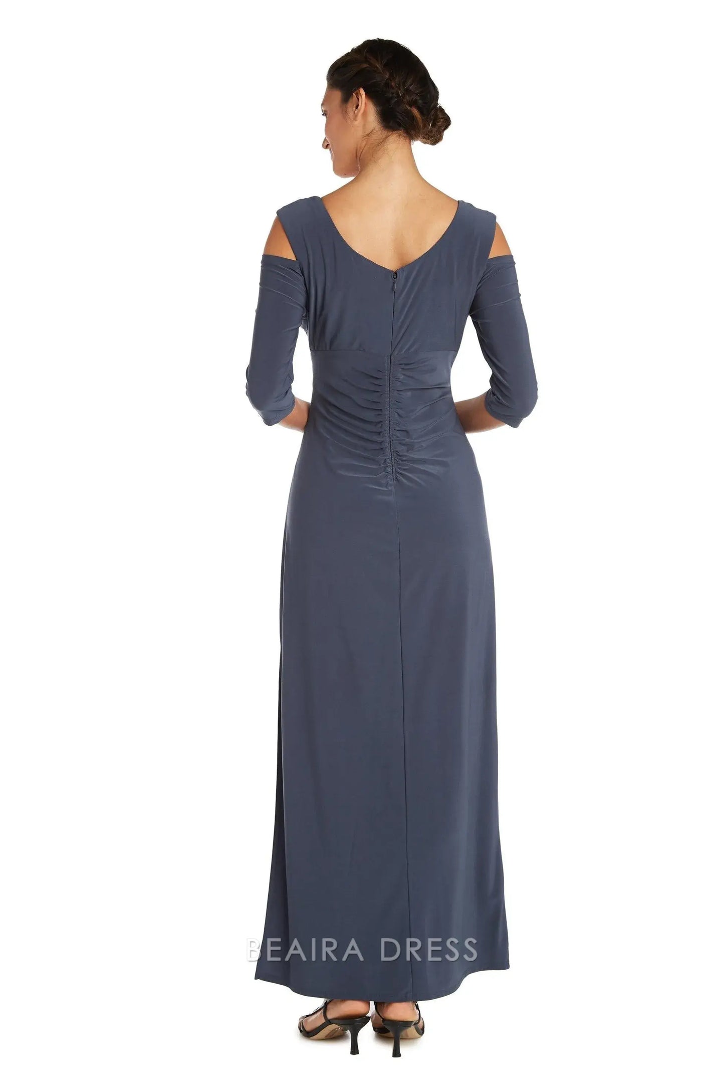 Elegant Sheath/Column Cold - Shoulder Ruched Long Sleeve Floor-Length Side Slit Prom Dress