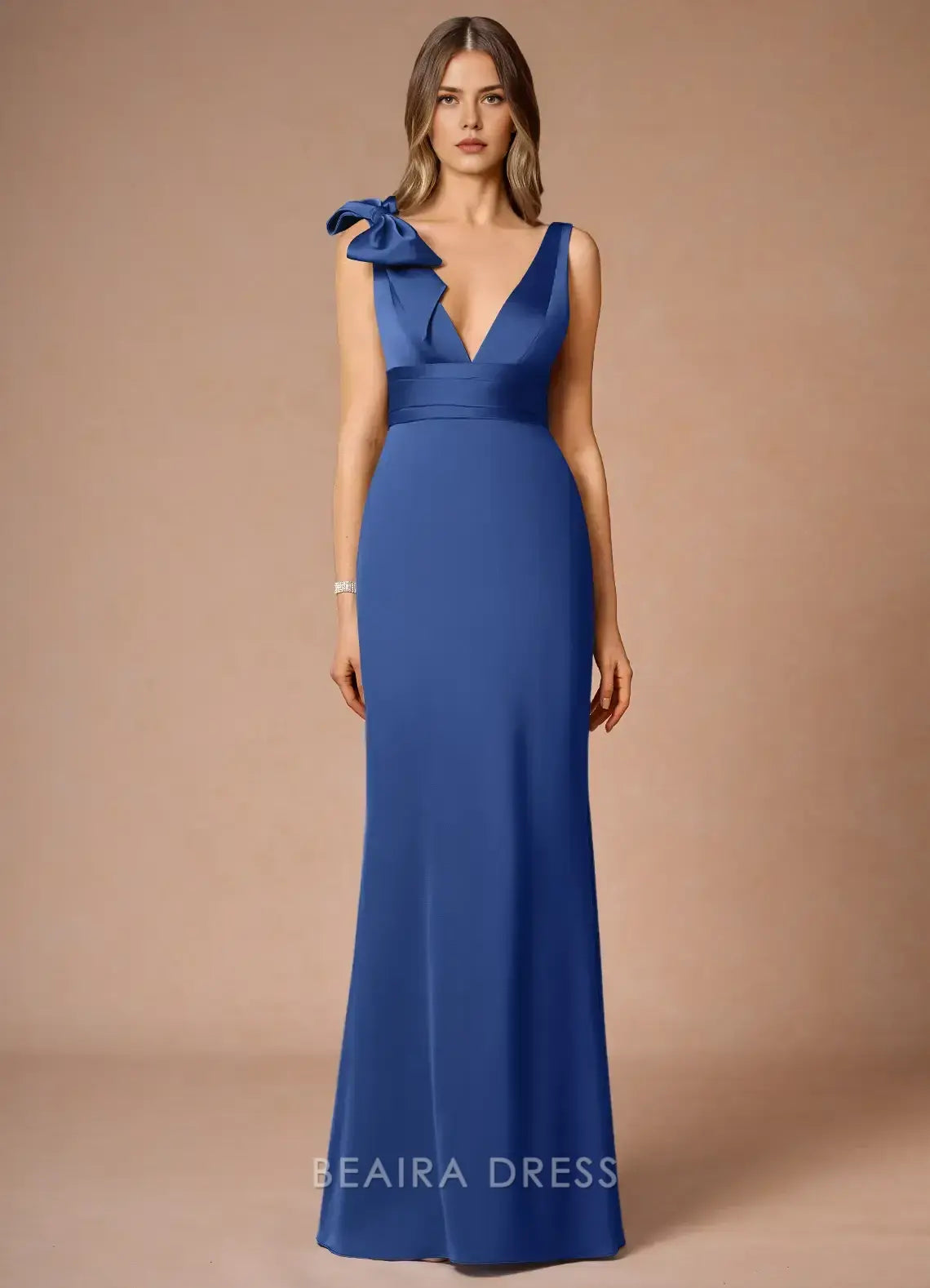 Elegant Sheath/Column Deep V - Neck Maxi Dress with Bow Detail Prom Dress