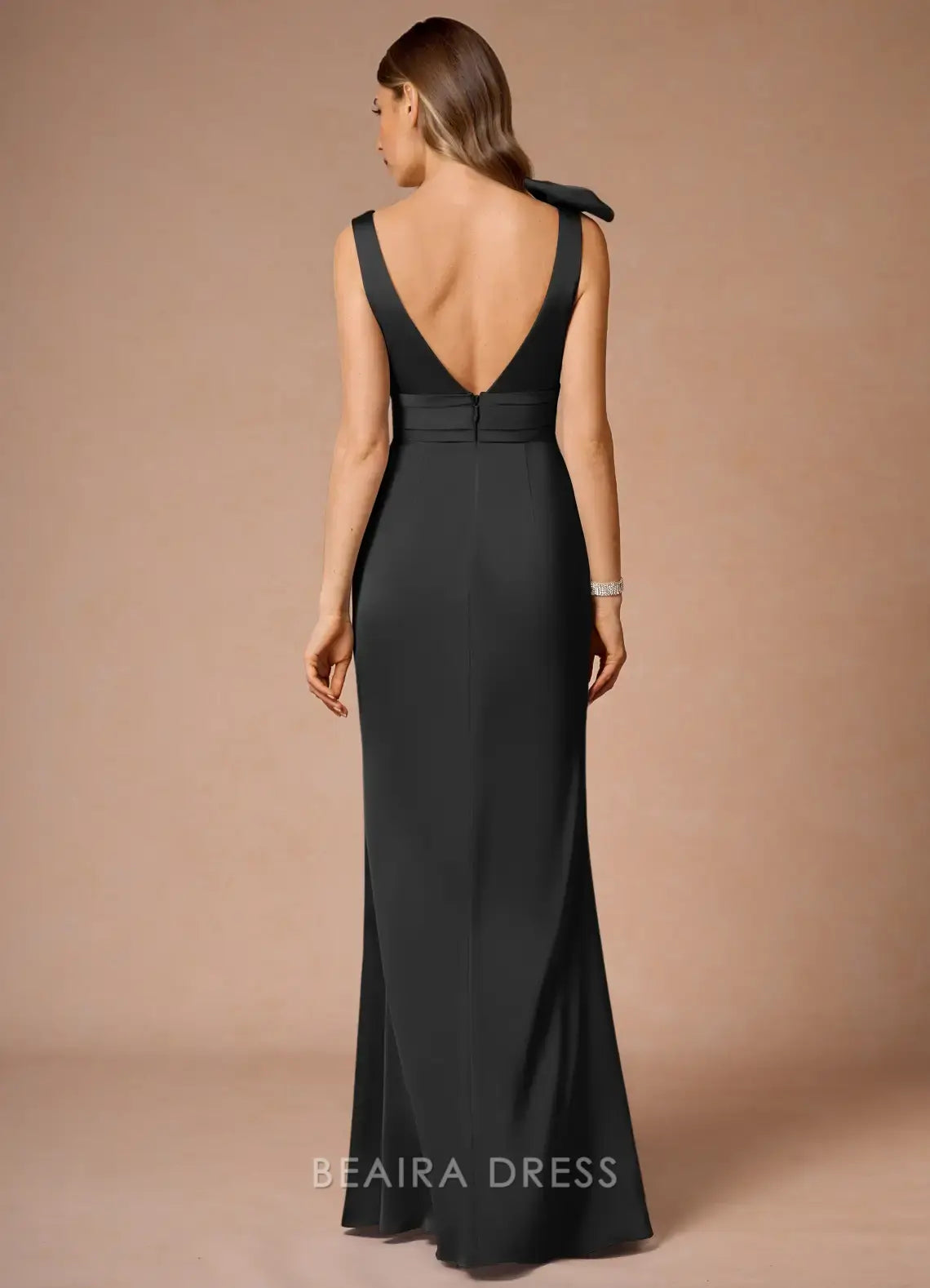 Elegant Sheath/Column Deep V - Neck Maxi Dress with Bow Detail Prom Dress