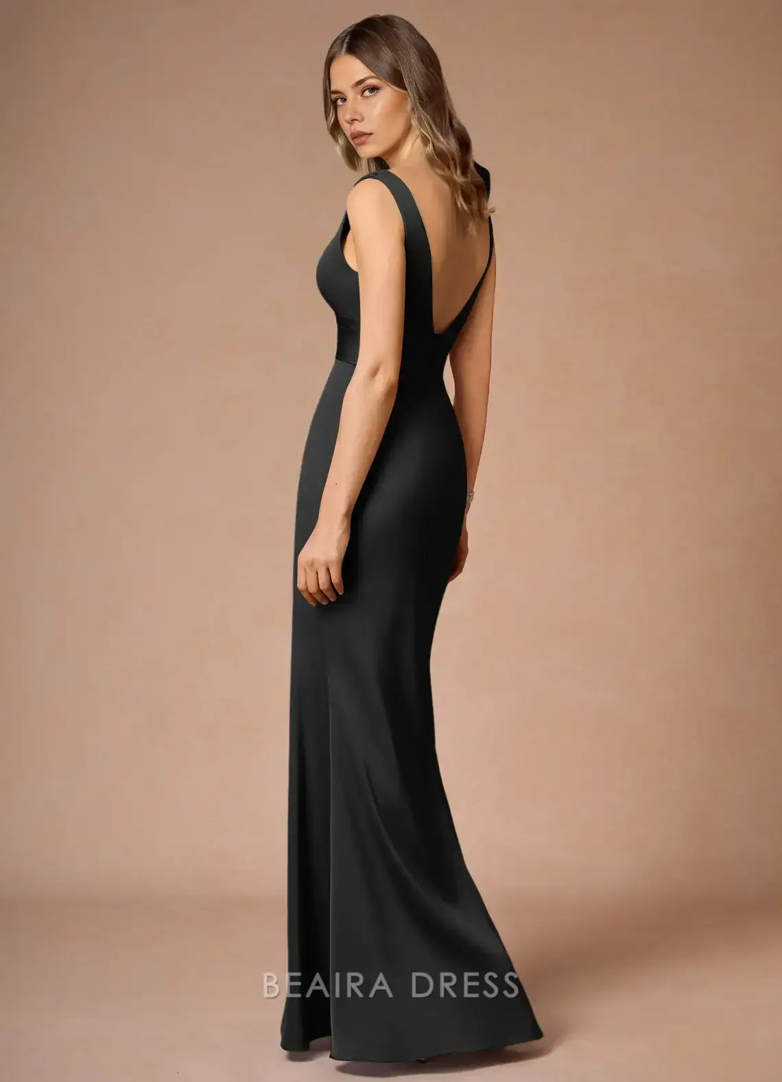 Elegant Sheath/Column Deep V - Neck Maxi Dress with Bow Detail Prom Dress