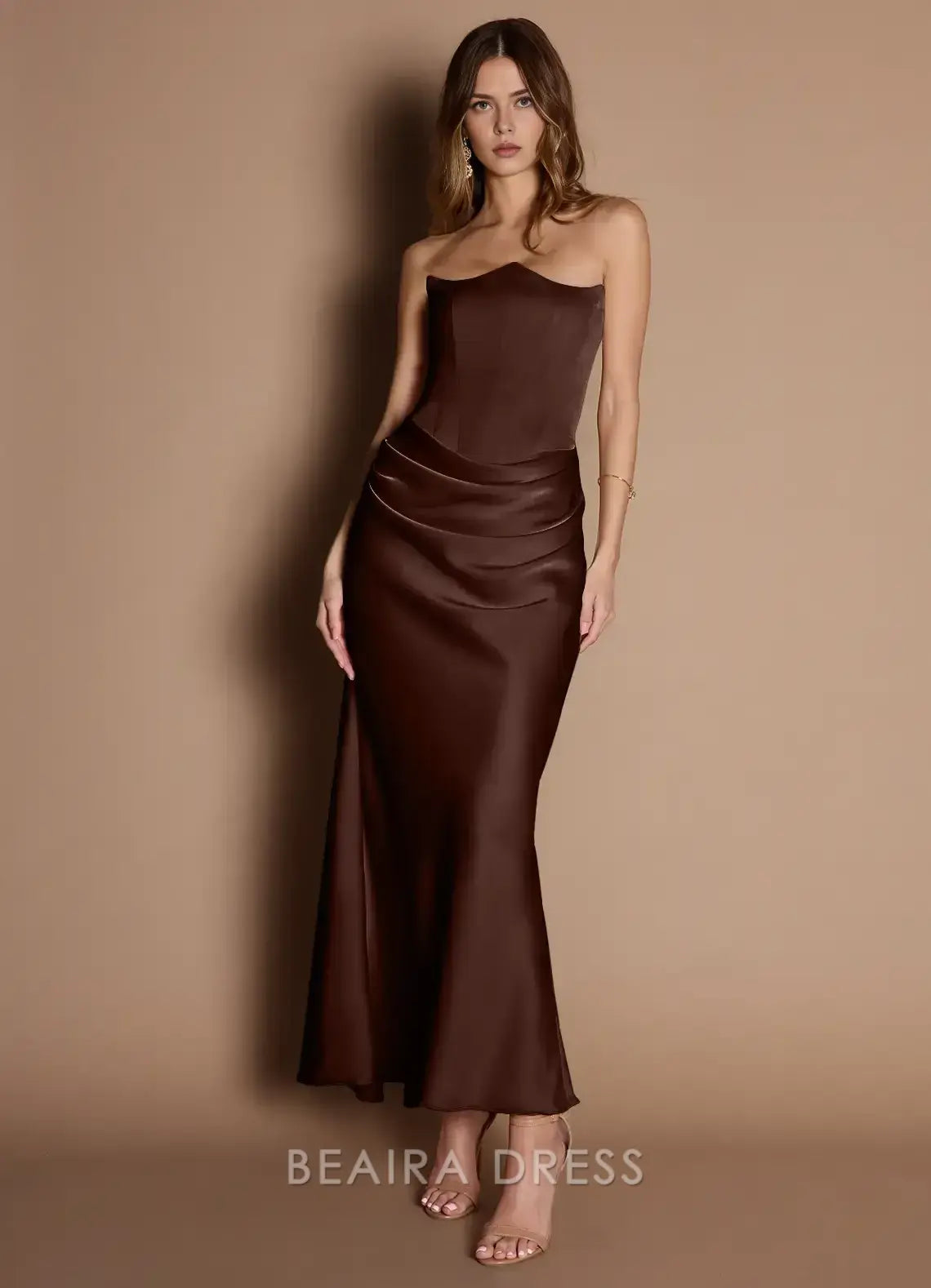 Elegant Sheath/Column Strapless Draped Back Zip Ankle-Length Maxi Dress Prom Dress