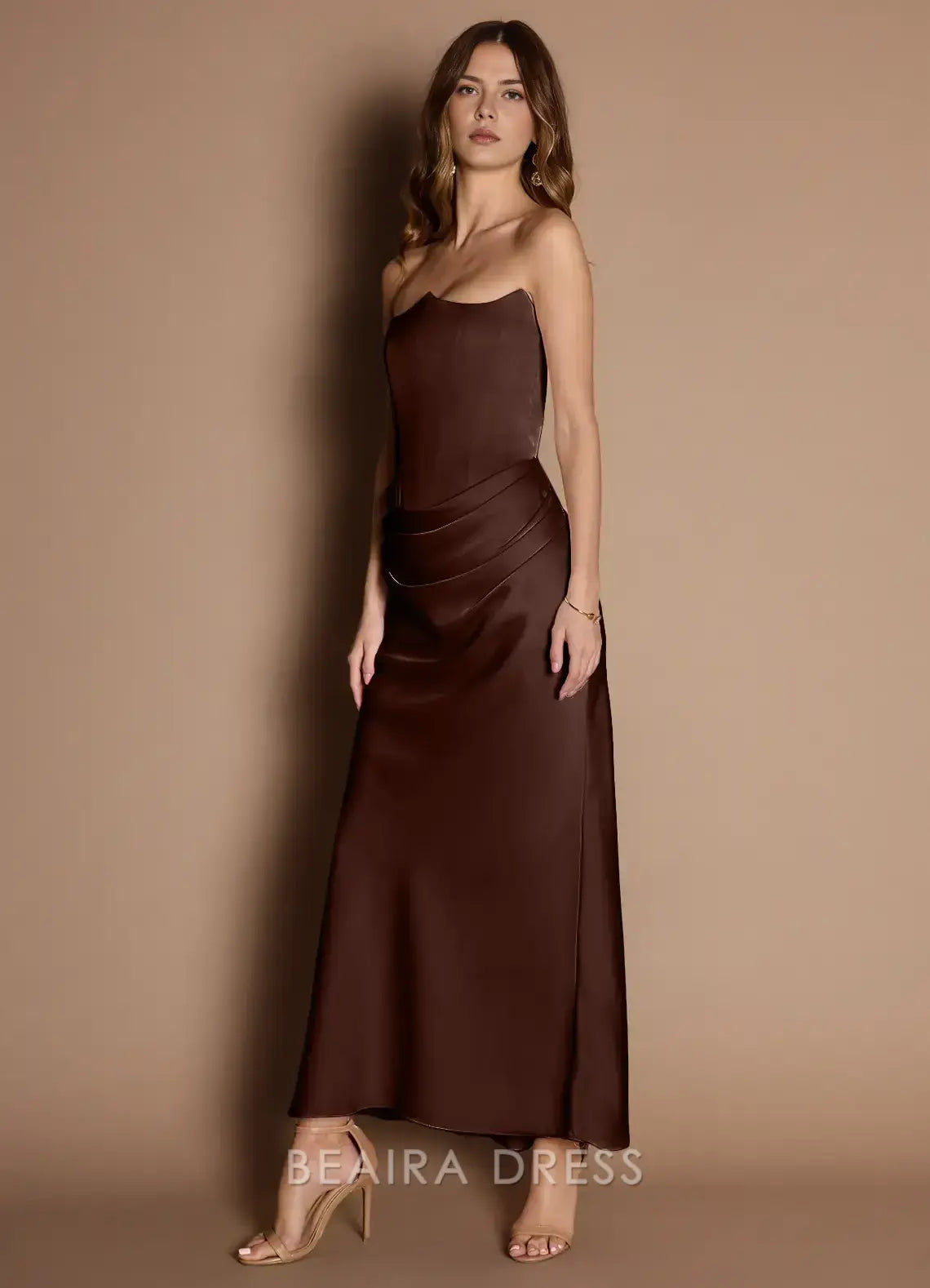 Elegant Sheath/Column Strapless Draped Back Zip Ankle-Length Maxi Dress Prom Dress