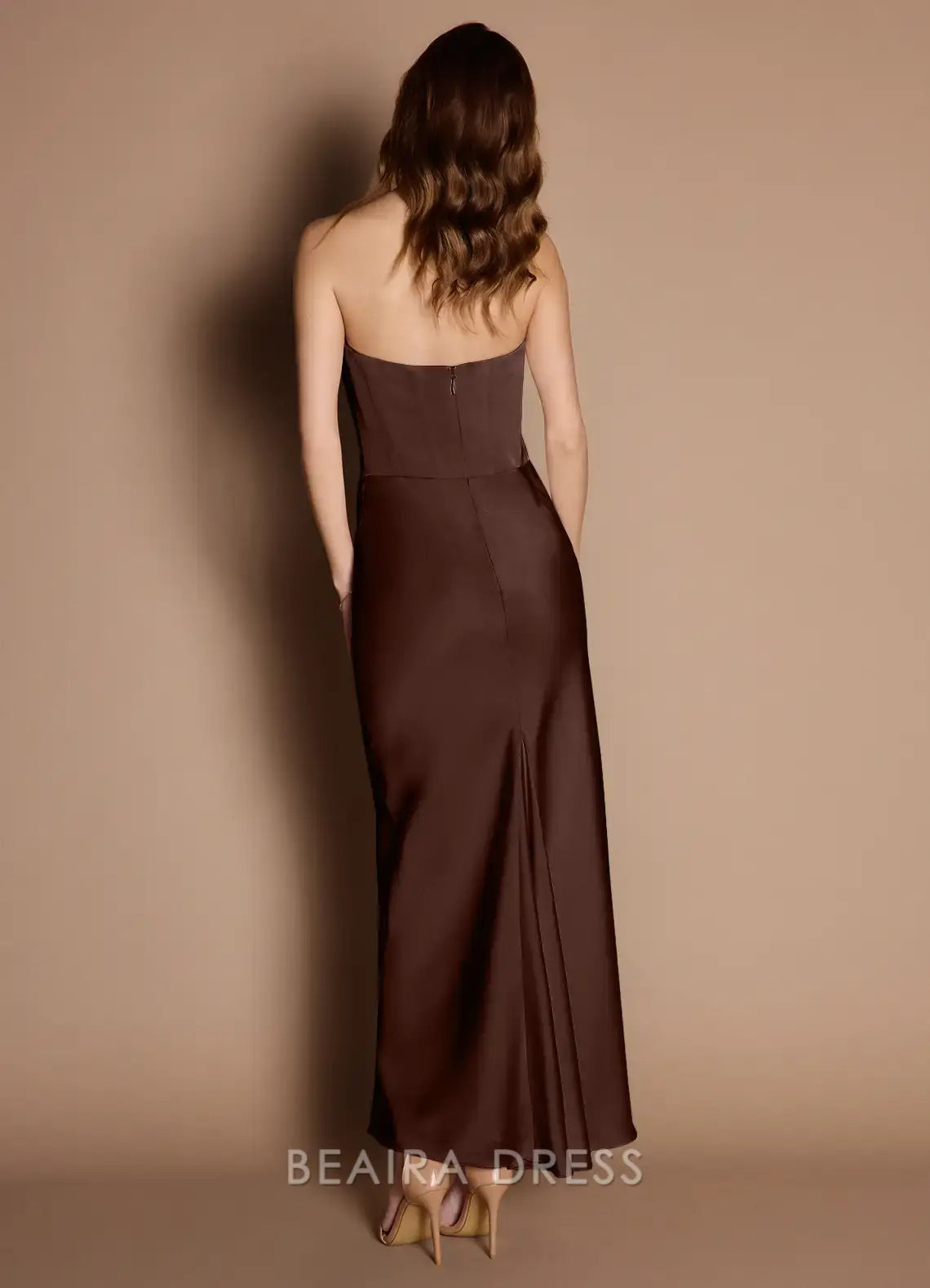 Elegant Sheath/Column Strapless Draped Back Zip Ankle-Length Maxi Dress Prom Dress
