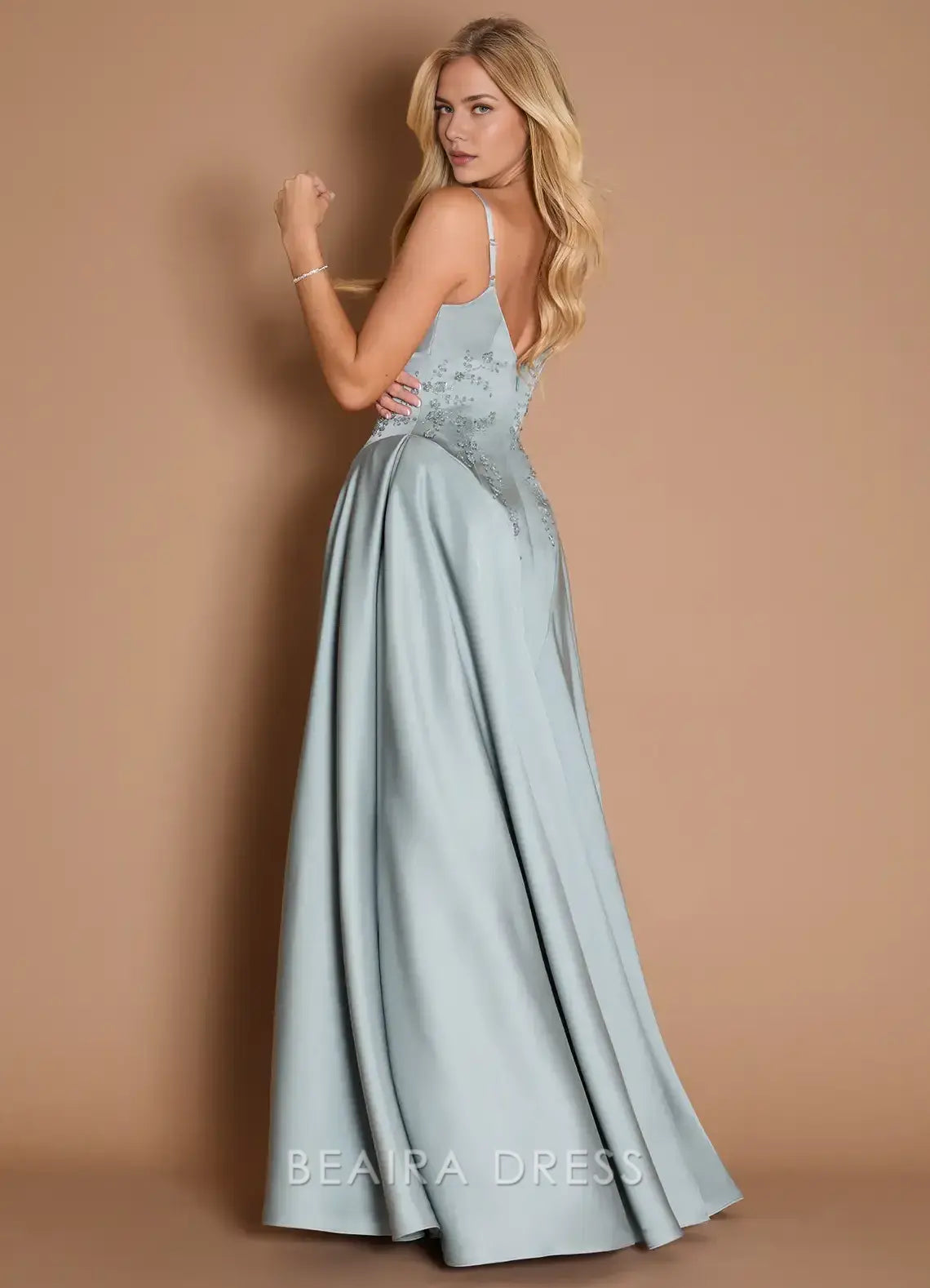Elegant Spaghetti Strap Embellished Ball Gown Maxi Dress Prom Dress