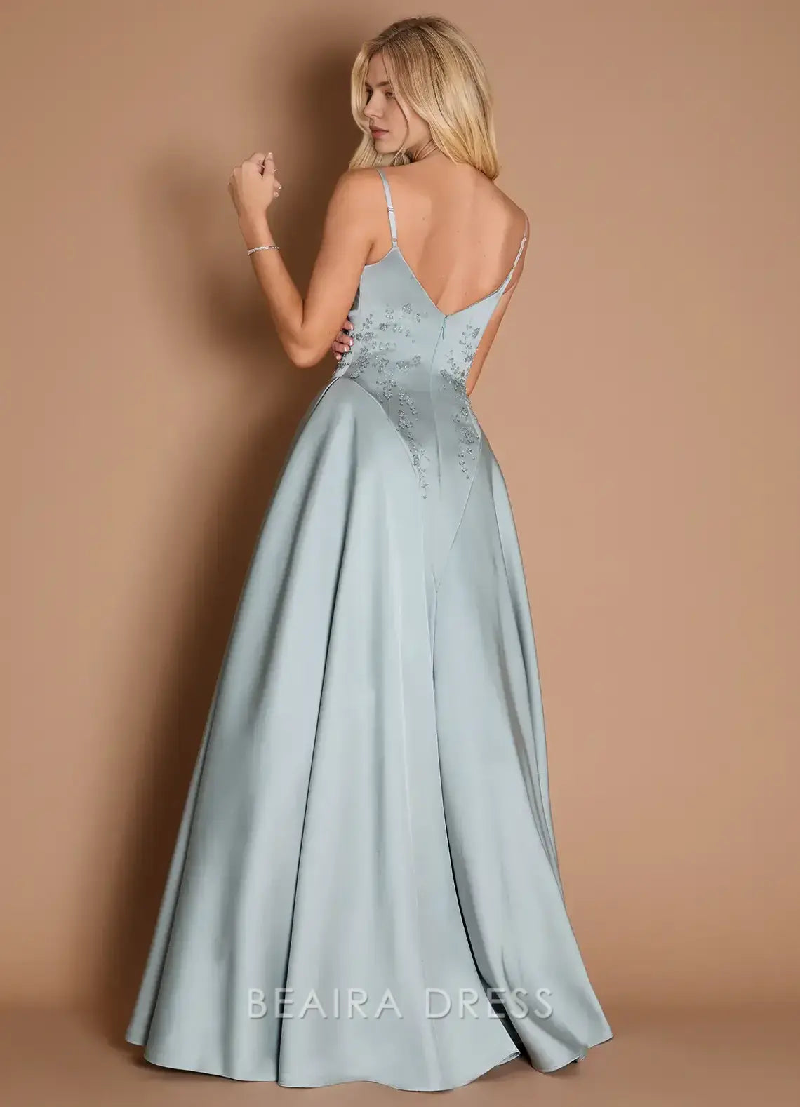 Elegant Spaghetti Strap Embellished Ball Gown Maxi Dress Prom Dress
