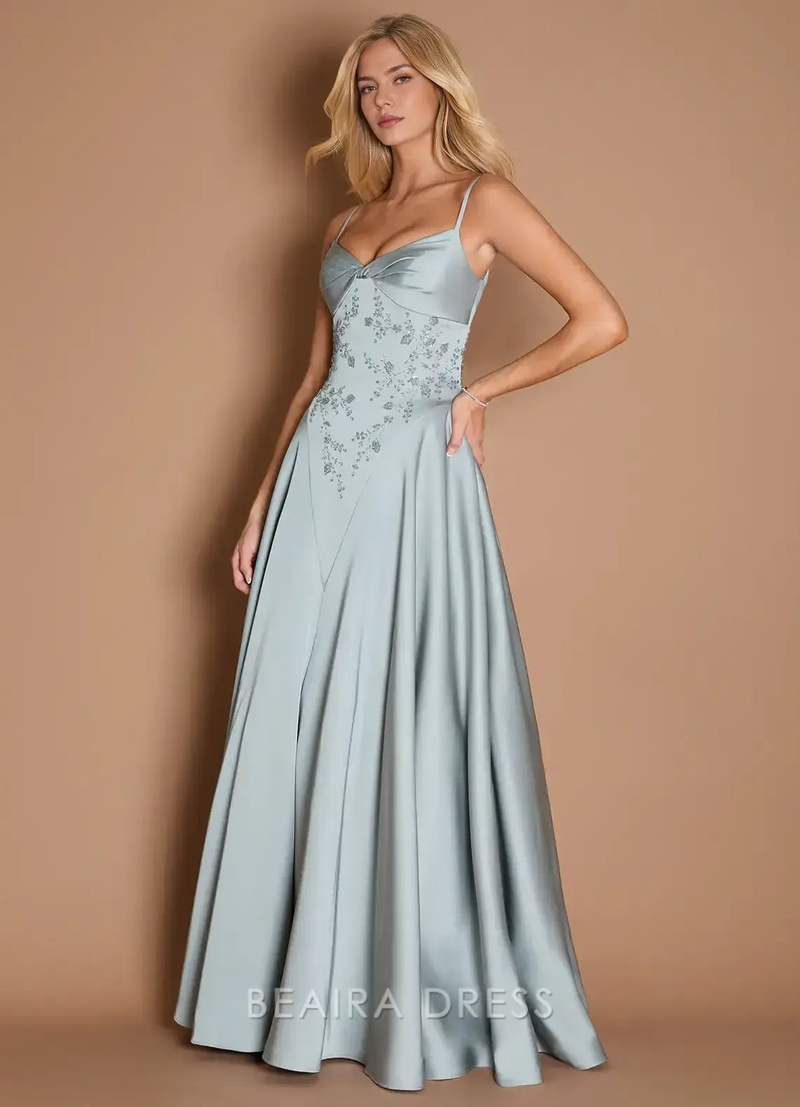 Elegant Spaghetti Strap Embellished Ball Gown Maxi Dress Prom Dress
