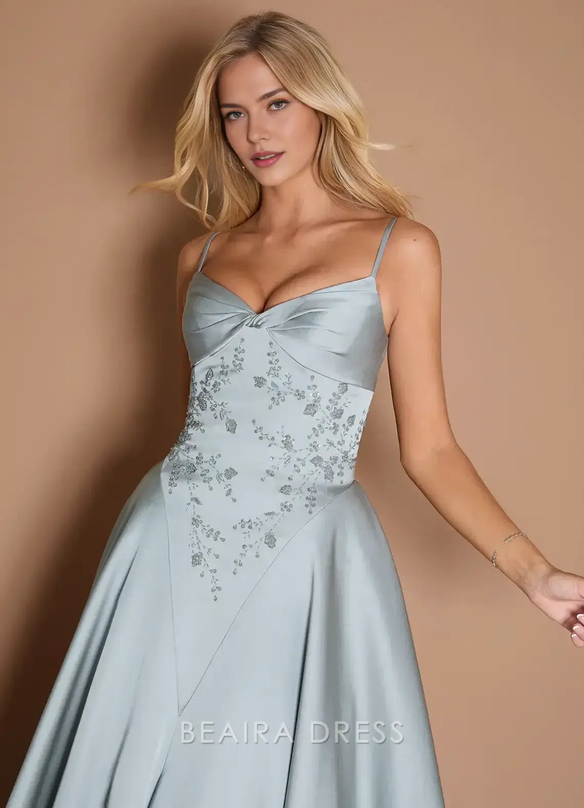 Elegant Spaghetti Strap Embellished Ball Gown Maxi Dress Prom Dress
