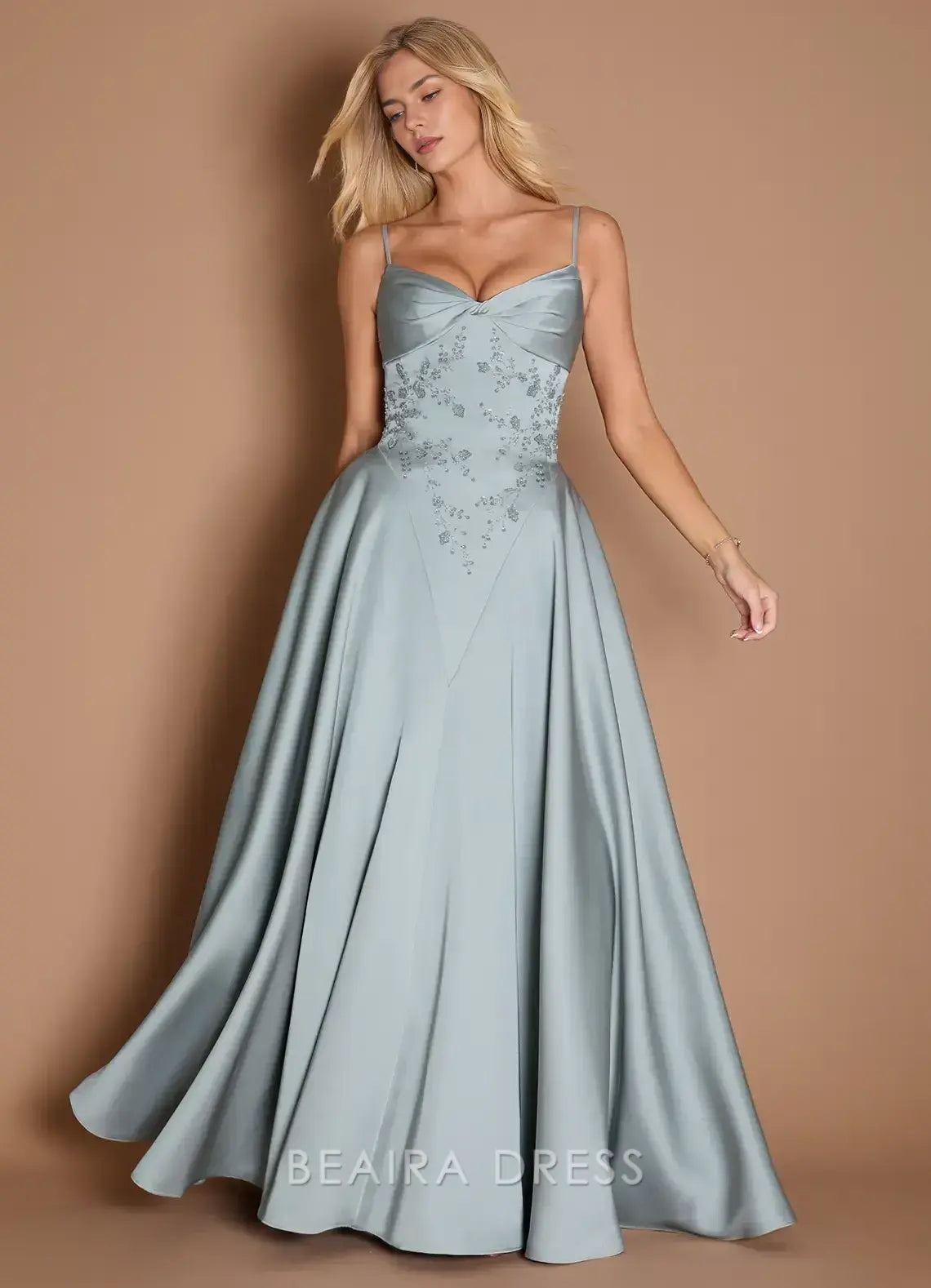 Elegant Spaghetti Strap Embellished Ball Gown Maxi Dress Prom Dress