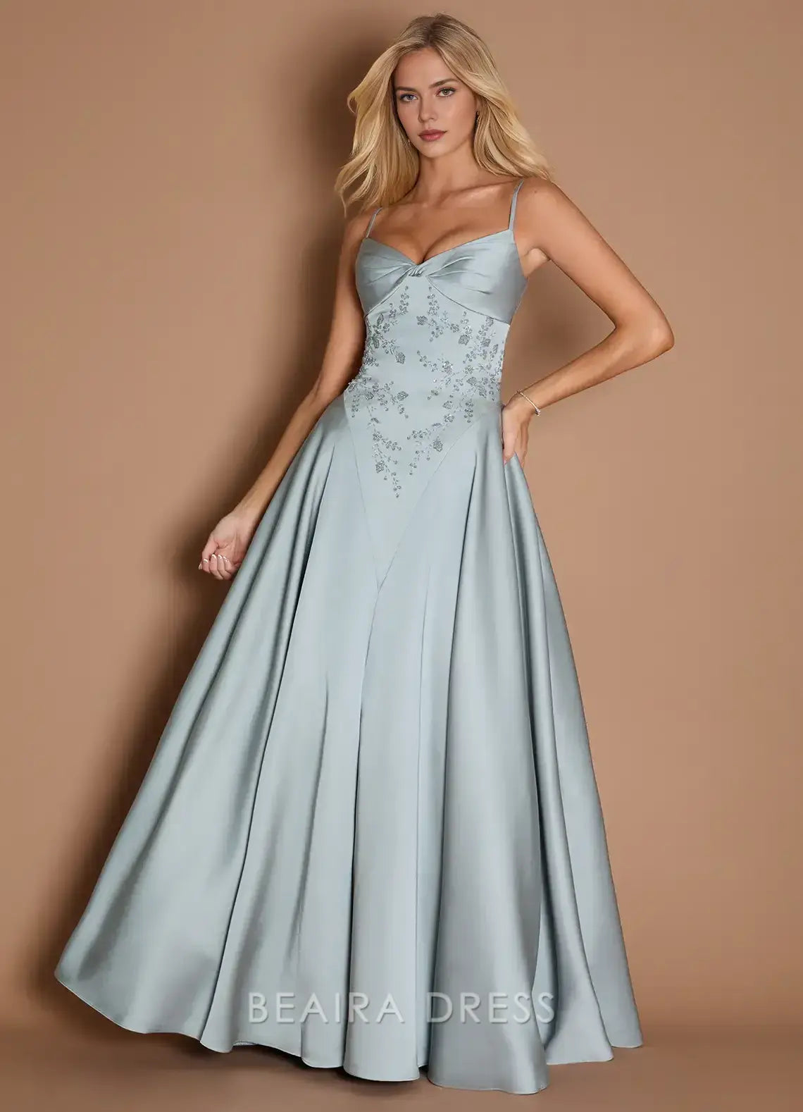 Elegant Spaghetti Strap Embellished Ball Gown Maxi Dress Prom Dress