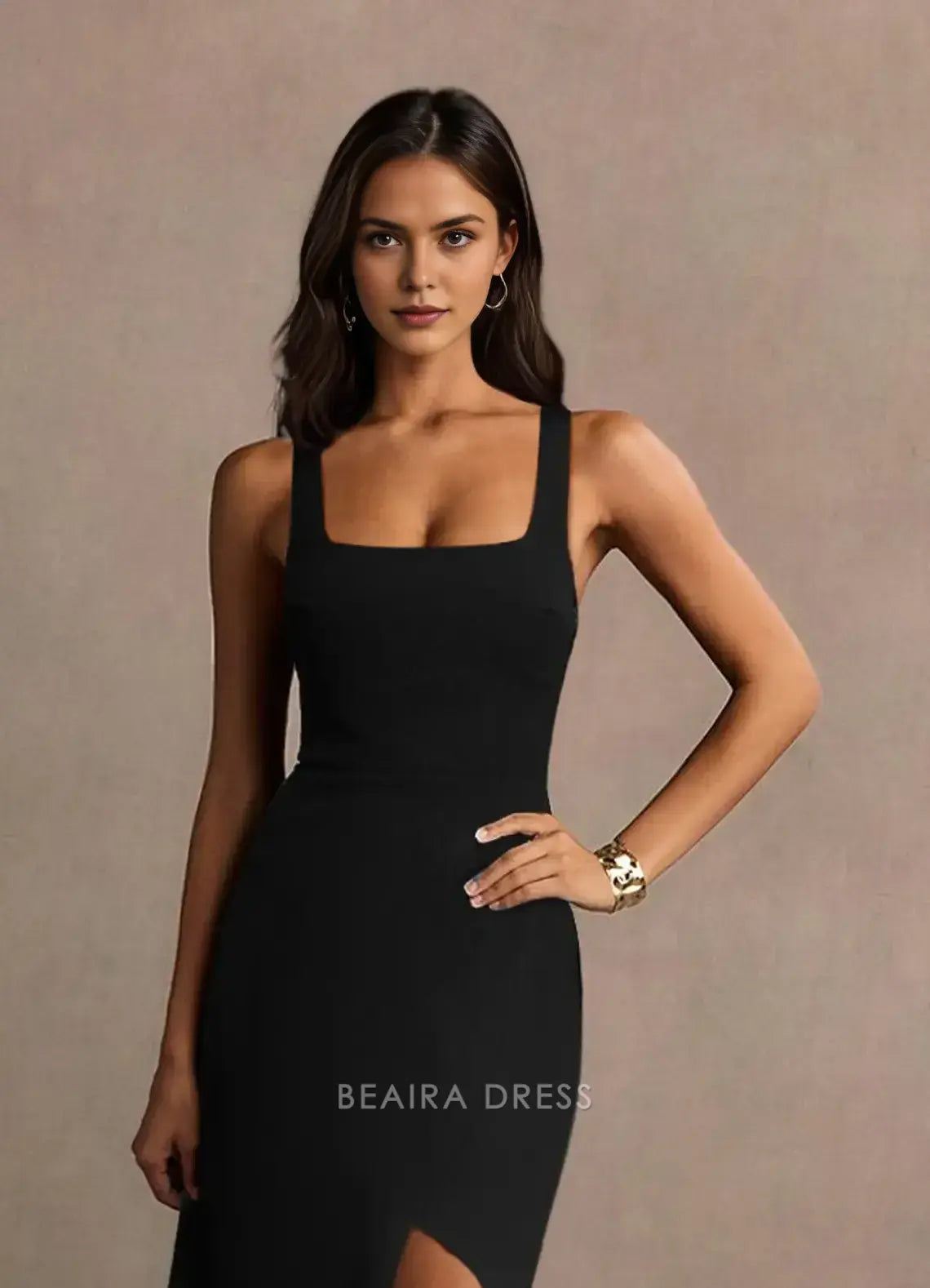 Elegant Square Neck Sleeveless Maxi Dress with Side Slit Prom Dress