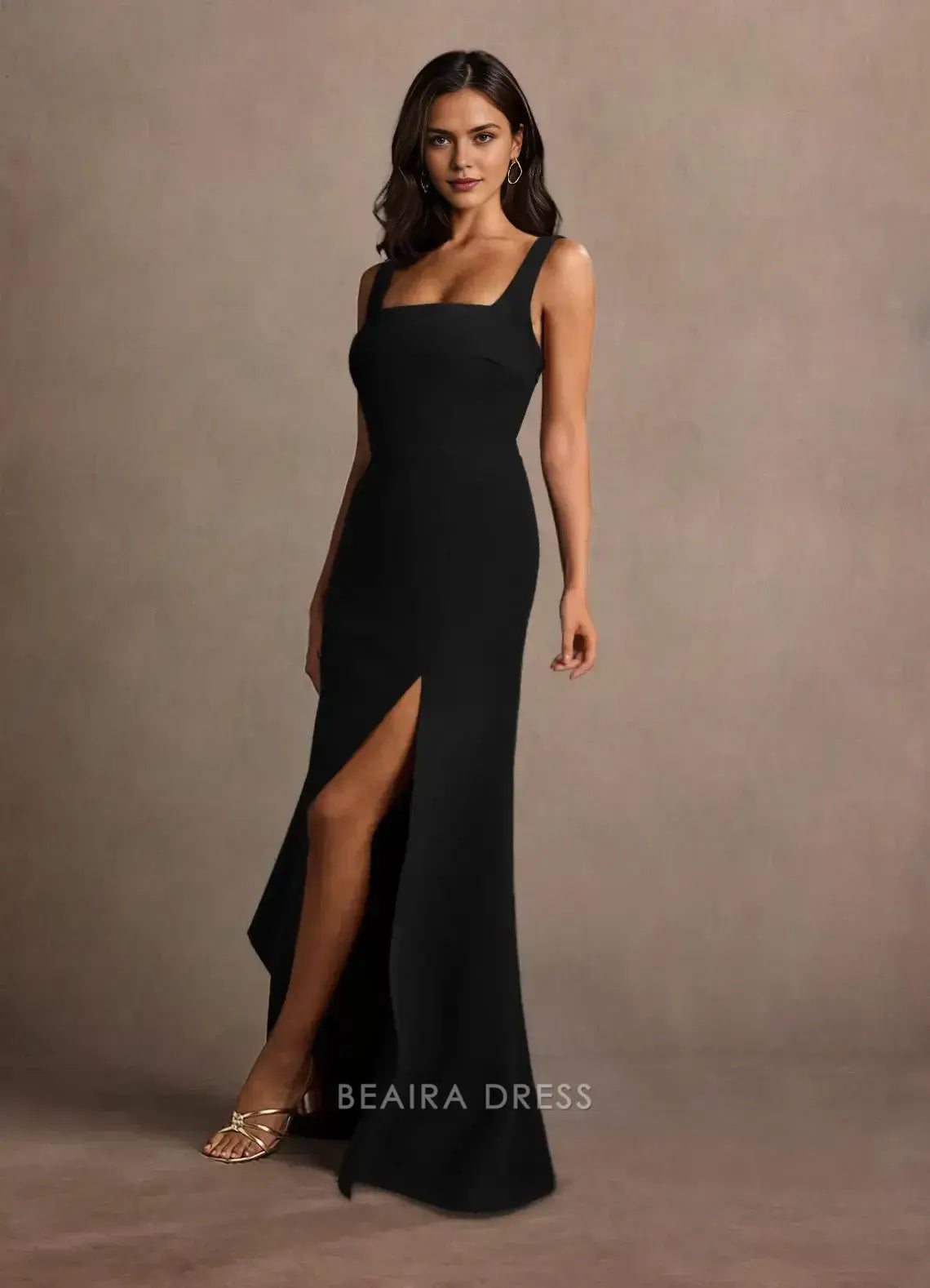 Elegant Square Neck Sleeveless Maxi Dress with Side Slit Prom Dress