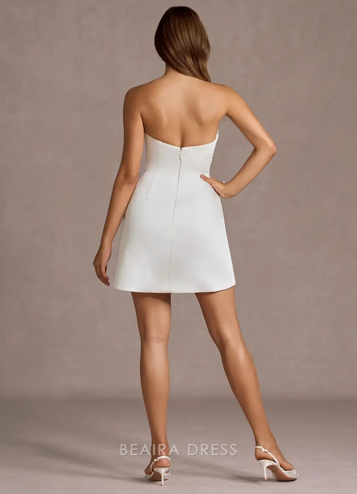 Elegant Strapless Sleeveless Floral Embellished Back Zip Short-Mini Mini Dress Prom Dress