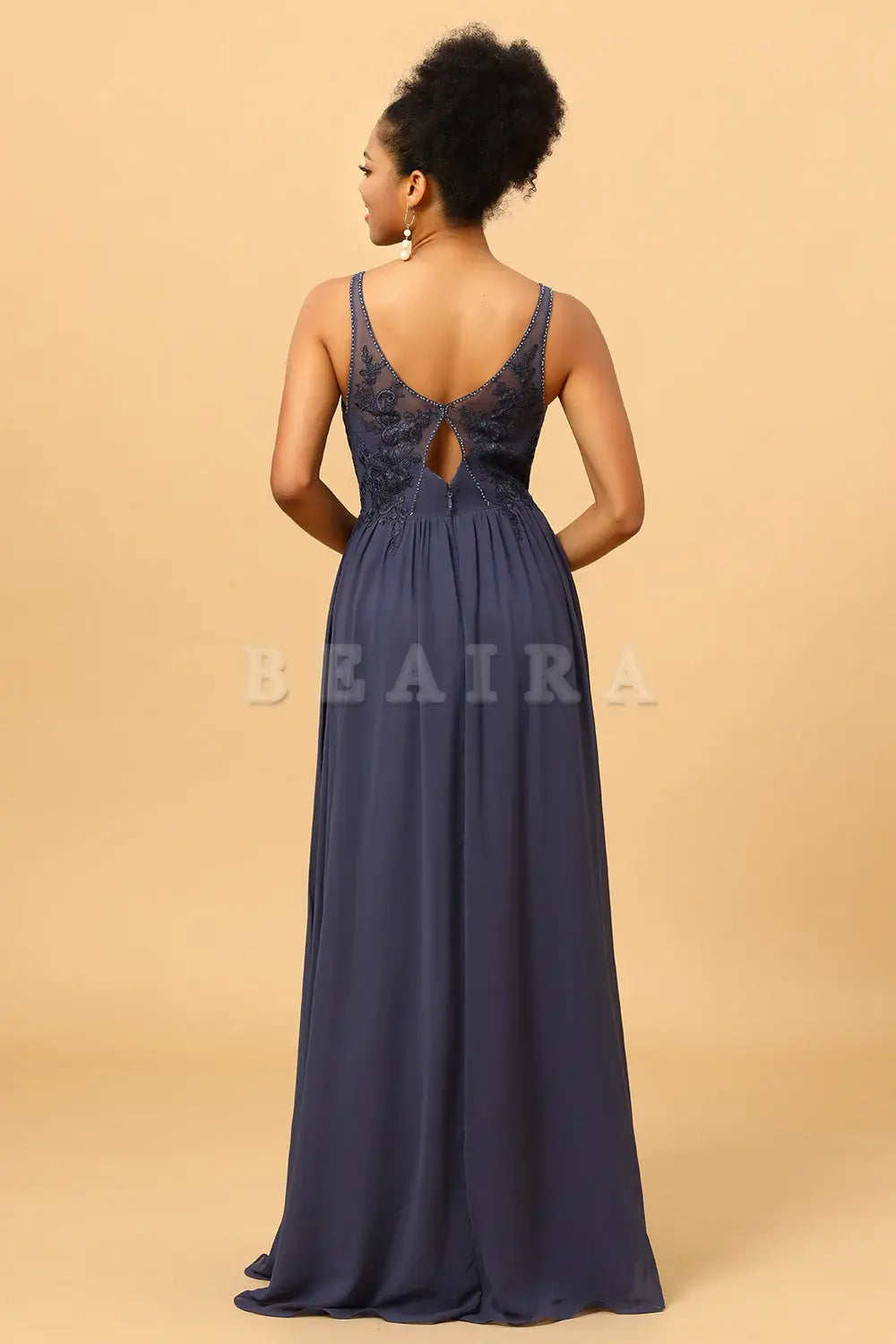 Beaira Elegant Twilight V-Neck Long Chiffon Bridesmaid Dress with Lace New Arrivals