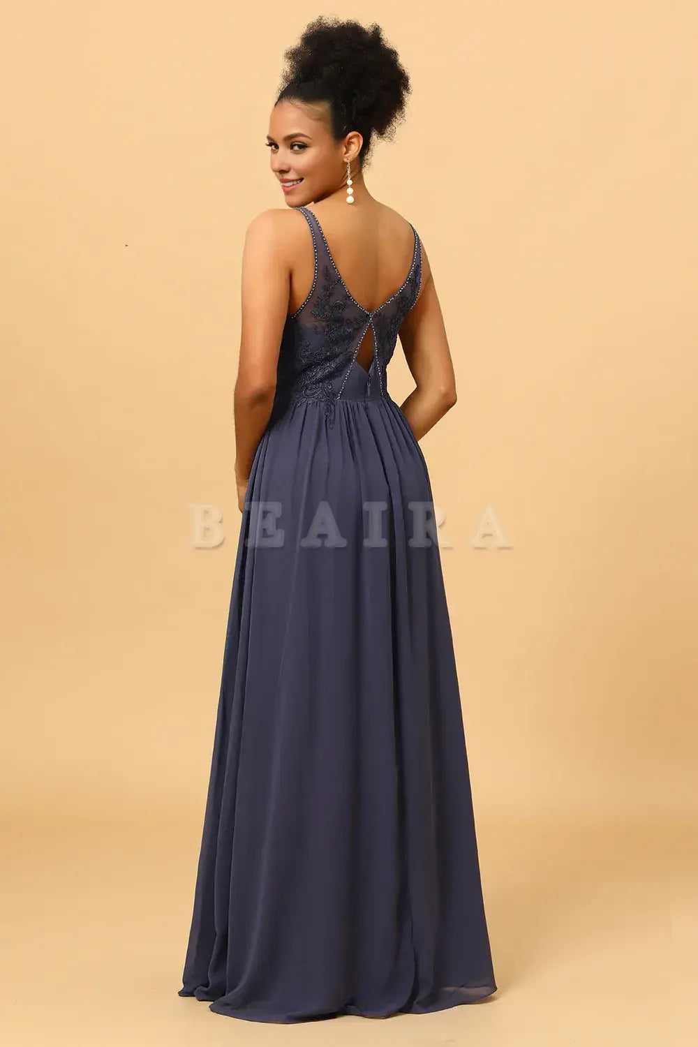 Beaira Elegant Twilight V-Neck Long Chiffon Bridesmaid Dress with Lace New Arrivals