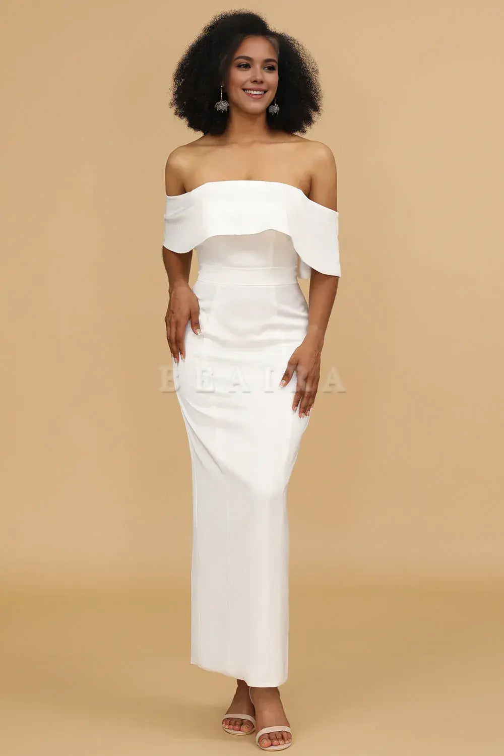 Beaira Elegant White Mermaid Off the Shoulder Satin Ankle-Length Bridesmaid Dress New Arrivals