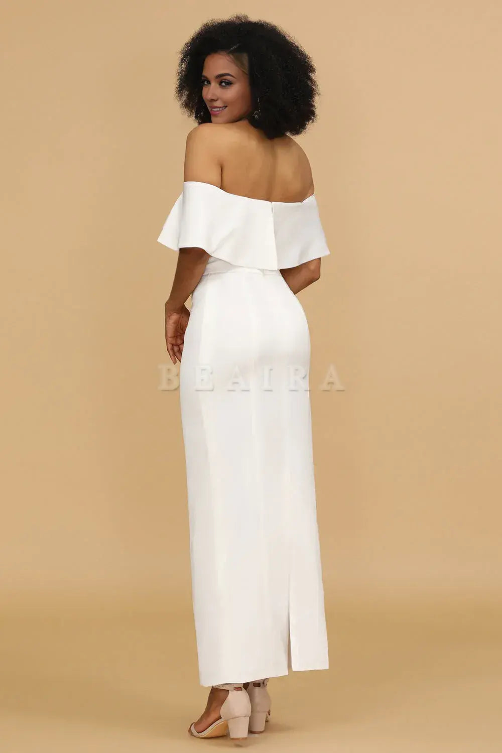 Beaira Elegant White Mermaid Off the Shoulder Satin Ankle-Length Bridesmaid Dress New Arrivals