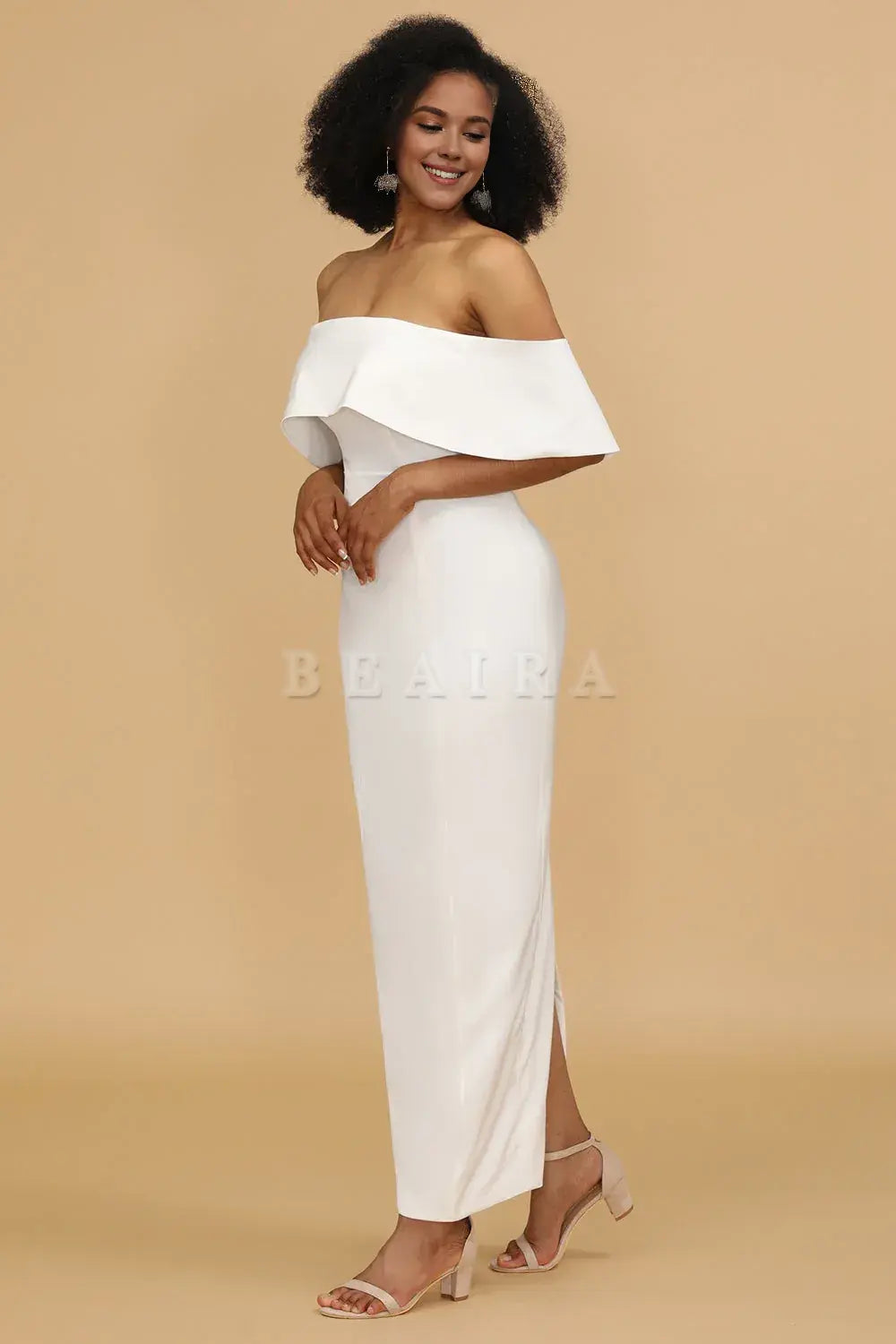 Beaira Elegant White Mermaid Off the Shoulder Satin Ankle-Length Bridesmaid Dress New Arrivals