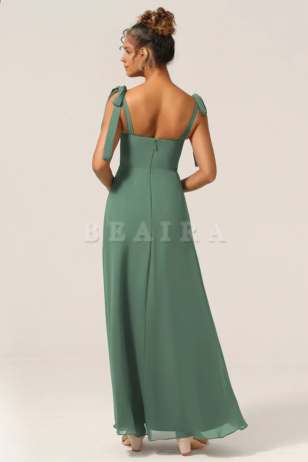 Beaira Eucalyptus A-Line Spaghetti Straps Floor Length Bridesmaid Dress with Slit Bridesmaid dress shop