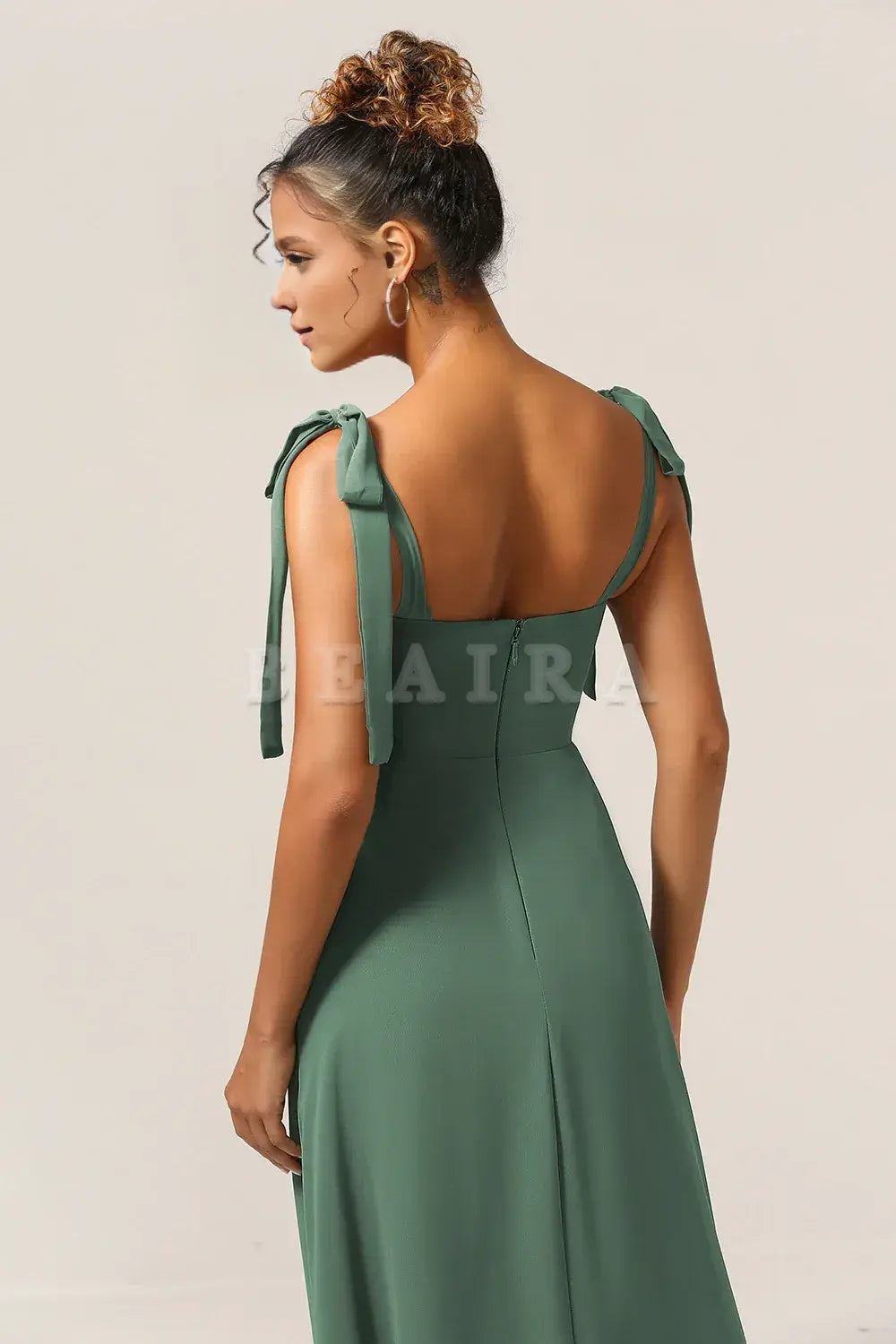 Beaira Eucalyptus A-Line Spaghetti Straps Floor Length Bridesmaid Dress with Slit Bridesmaid dress shop