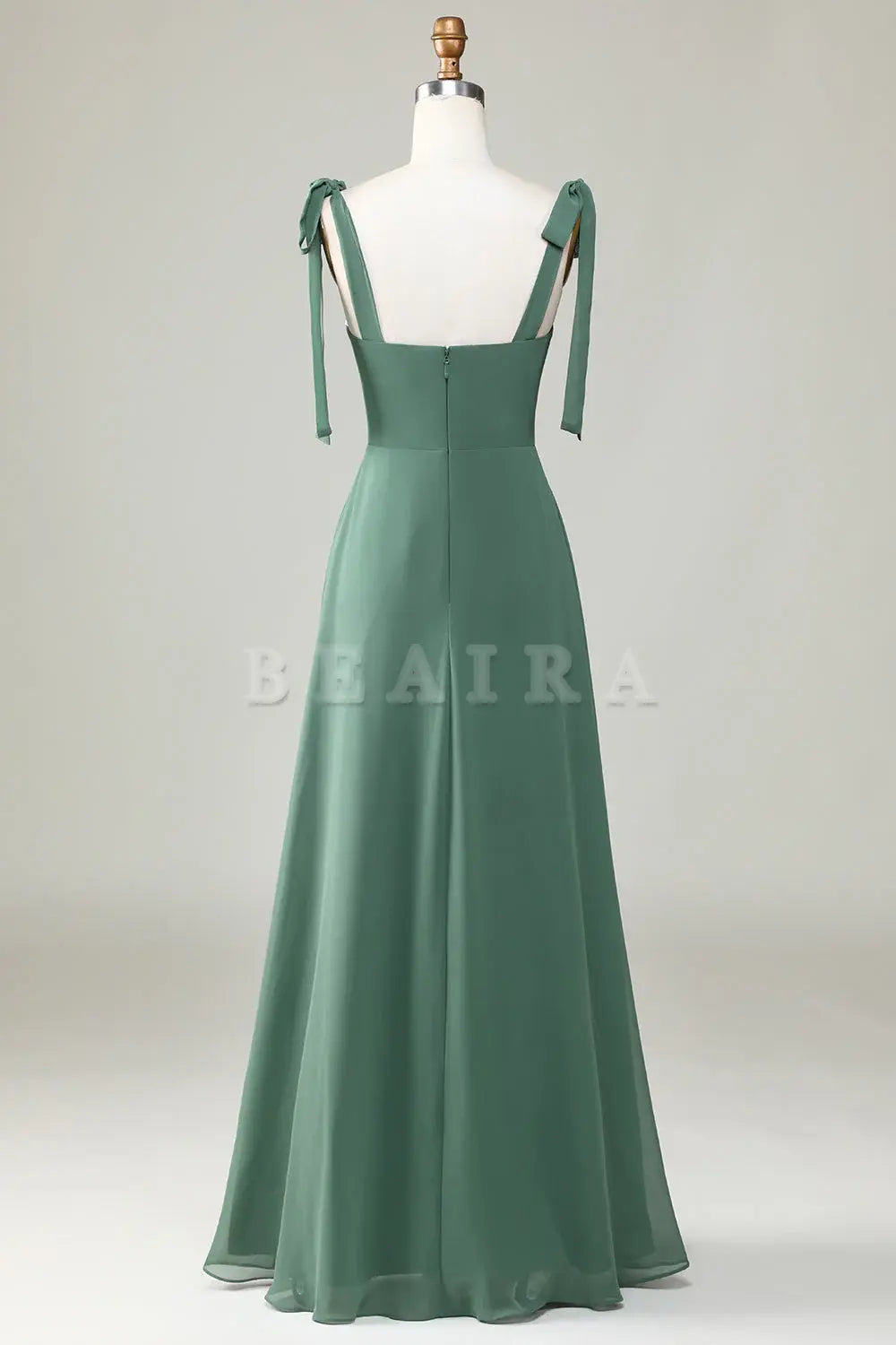 Beaira Eucalyptus A-Line Spaghetti Straps Floor Length Bridesmaid Dress with Slit Bridesmaid dress shop