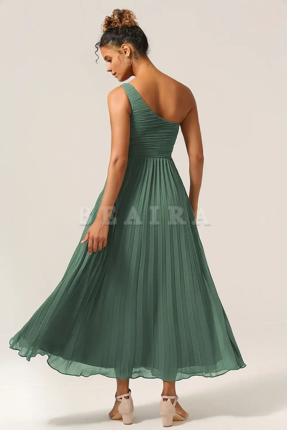 Beaira Eucalyptus A Line One Shoulder Ruched Chiffon Bridesmaid Dress Bridesmaid dress shop