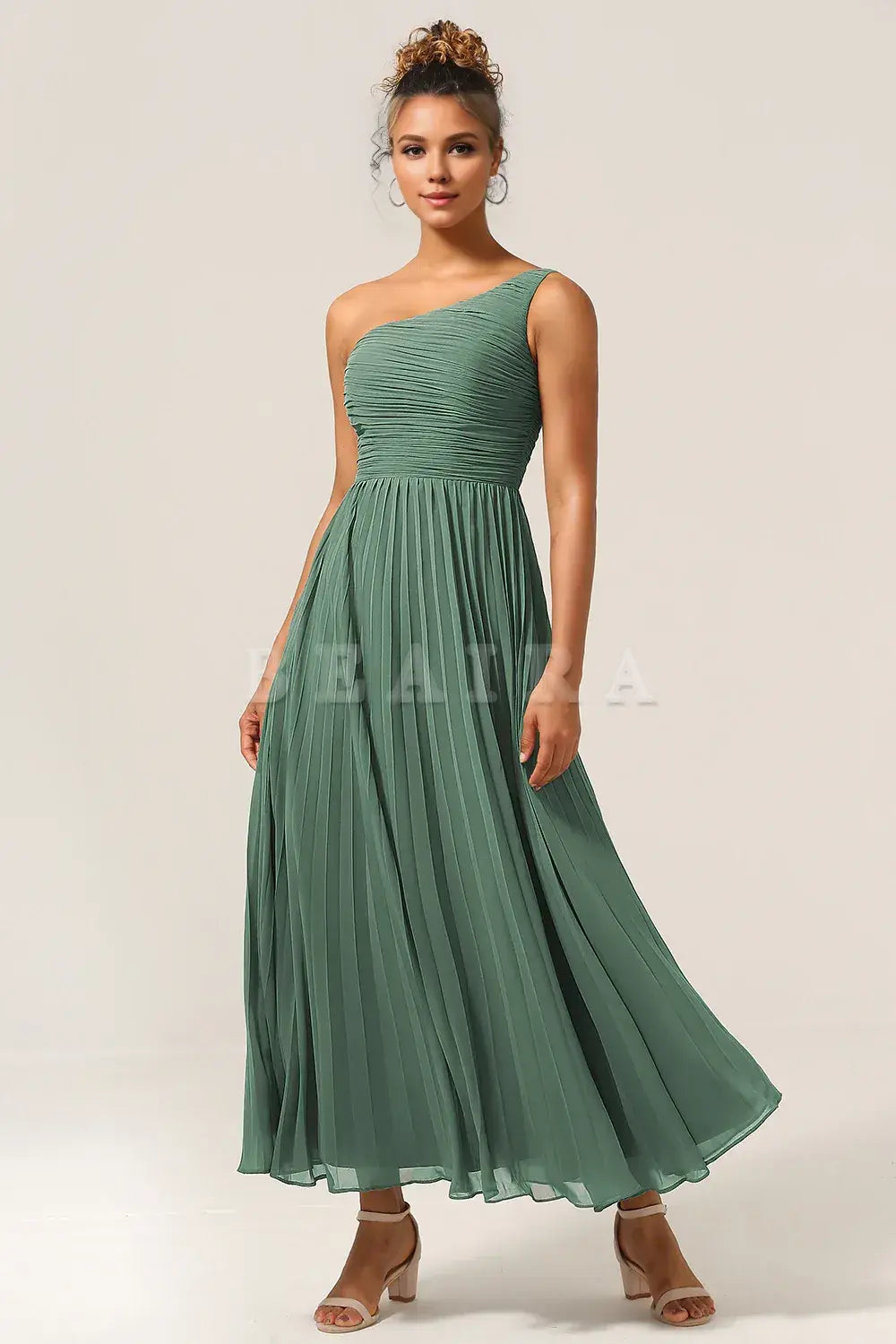 Beaira Eucalyptus A Line One Shoulder Ruched Chiffon Bridesmaid Dress Bridesmaid dress shop