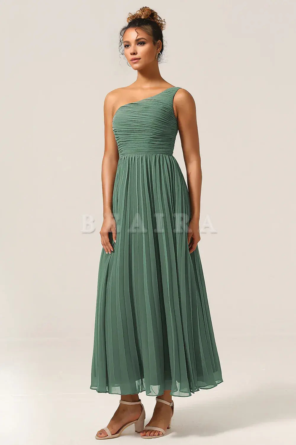 Beaira Eucalyptus A Line One Shoulder Ruched Chiffon Bridesmaid Dress Bridesmaid dress shop