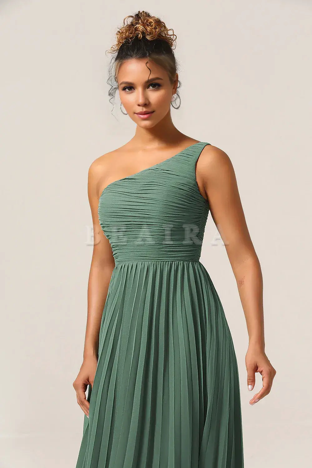 Beaira Eucalyptus A Line One Shoulder Ruched Chiffon Bridesmaid Dress Bridesmaid dress shop