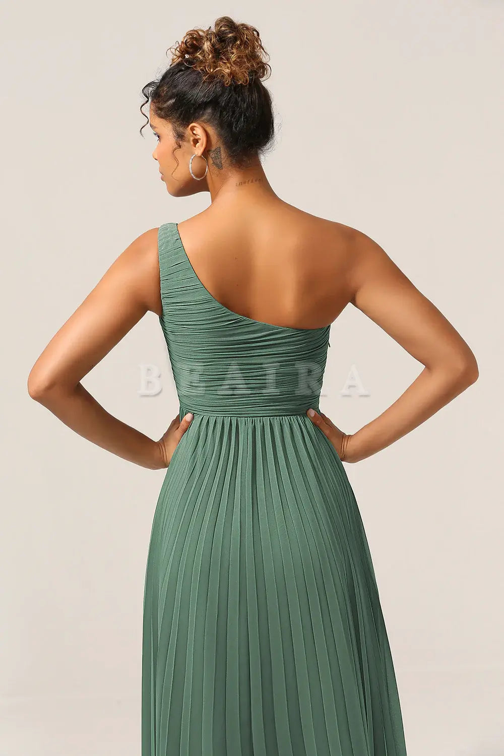 Beaira Eucalyptus A Line One Shoulder Ruched Chiffon Bridesmaid Dress Bridesmaid dress shop