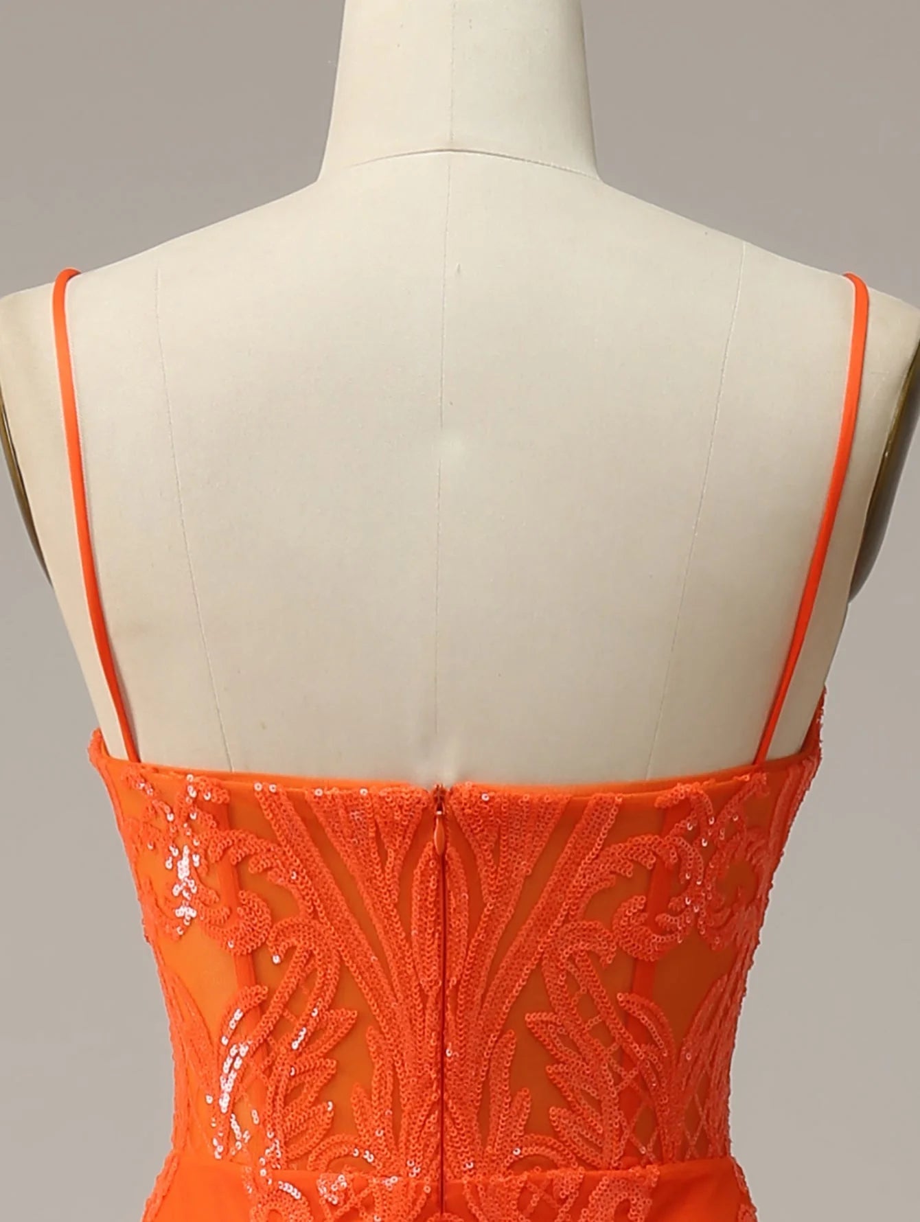 Excellent Orange Mermaid Spaghetti Straps Sequins Split Prom Dress
