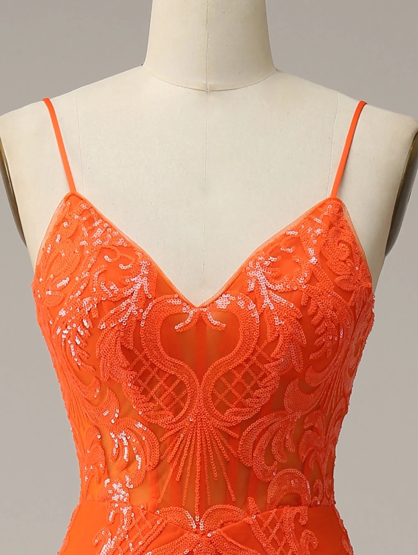 Excellent Orange Mermaid Spaghetti Straps Sequins Split Prom Dress