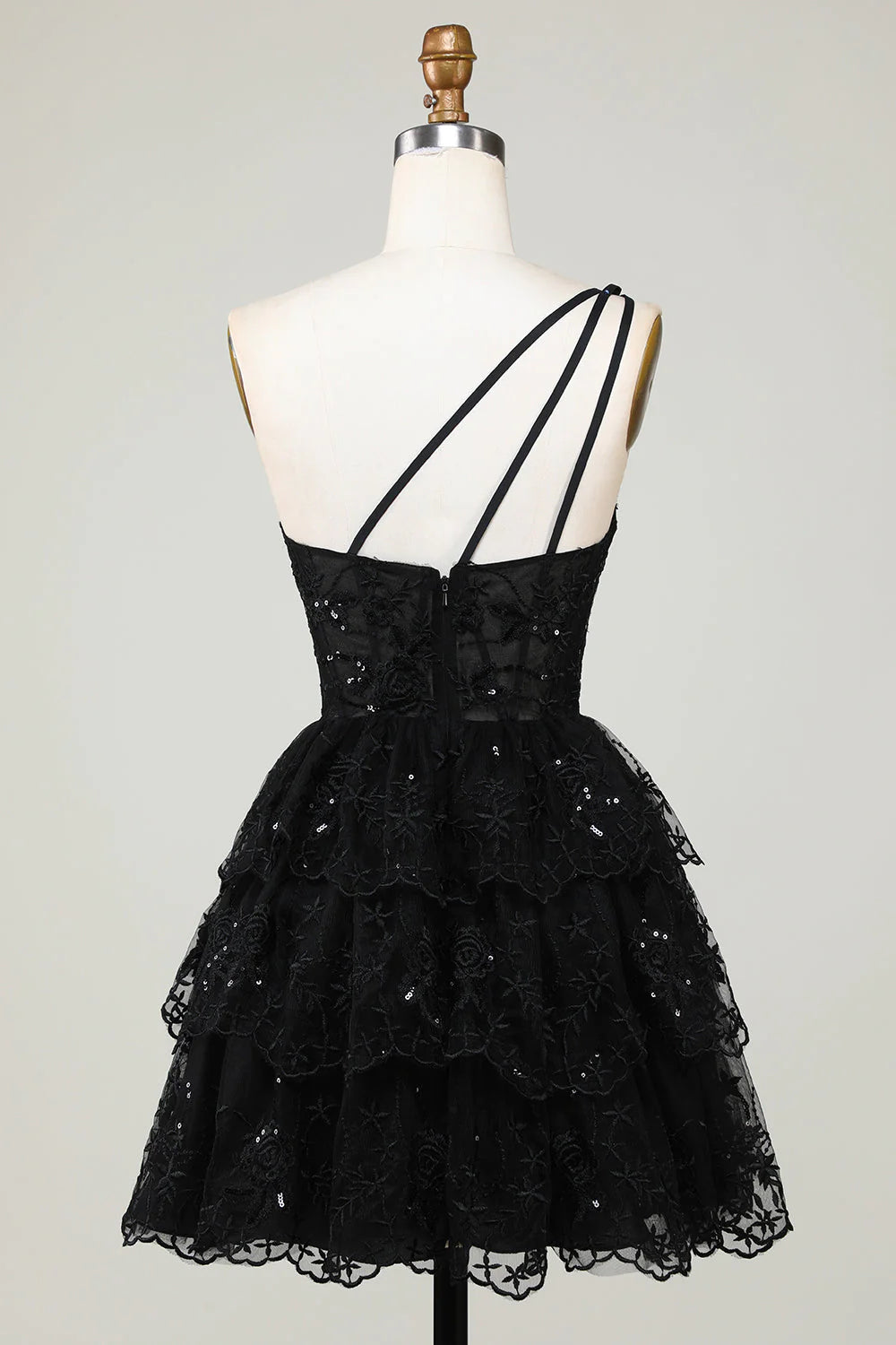 Gorgeous One Shoulder Sequin Prom Dresses Layers Short Homecoming Dresses