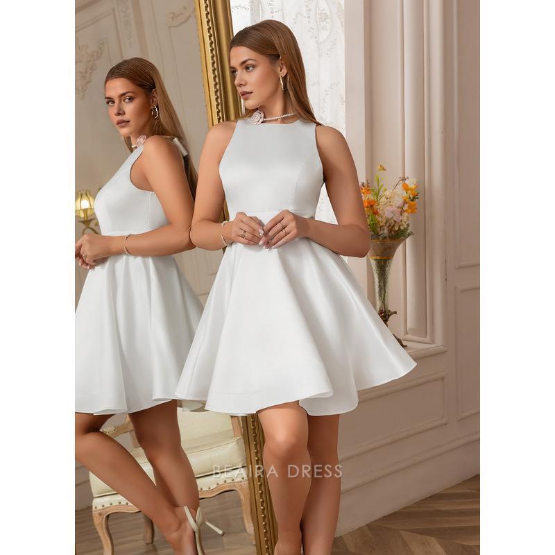 Gorgeous A-line Satin Sleeveless Bow Back Fit and Flare Mini Dress Prom Dress