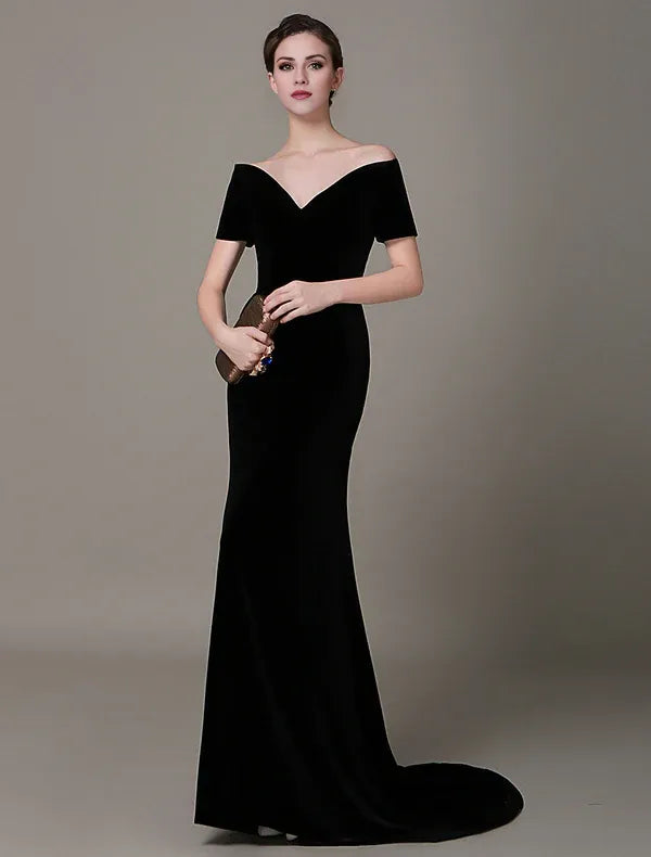 Beaira Gorgeous Black Evening Dresses Long Mermaid Velvet Evening Dress Vintage Lady Gaga Red Carpet Dress wedding guest dress