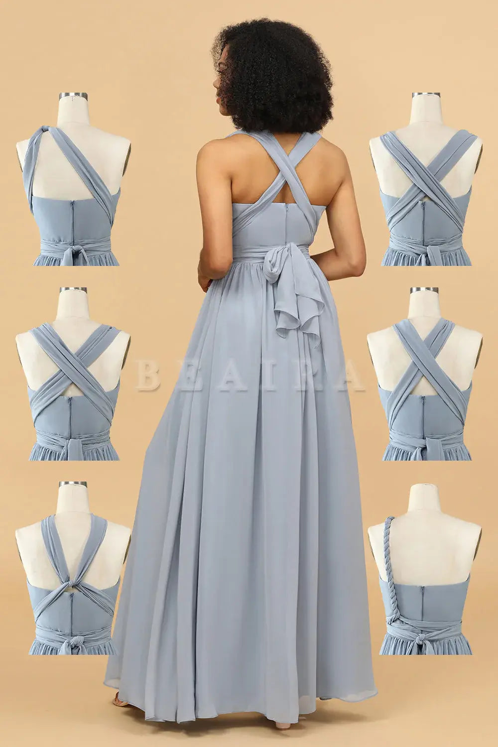 Beaira Grey Blue A Line Convertible Chiffon Floor-Length Bridesmaid Dress Bridesmaid dress shop