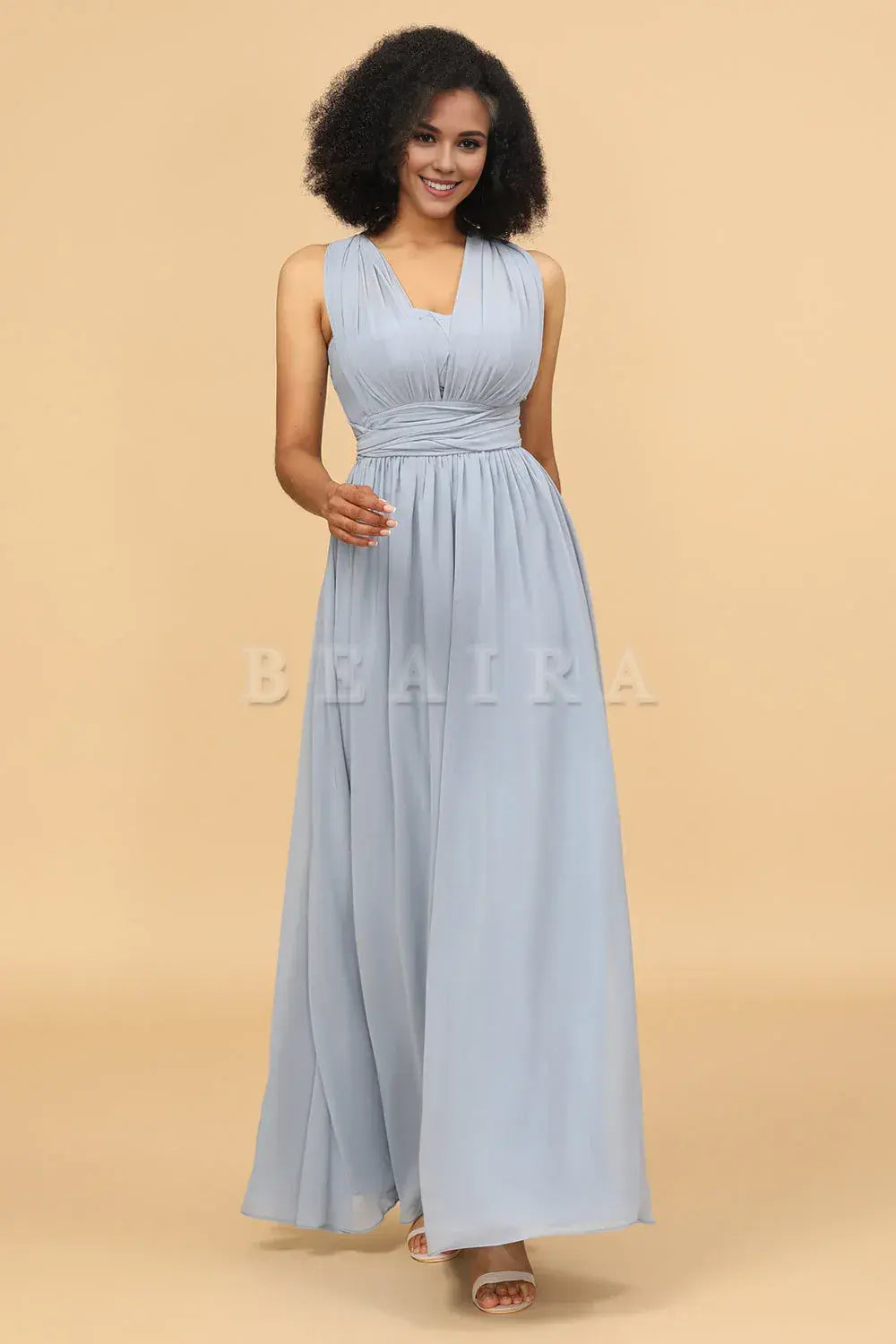 Beaira Grey Blue A Line Convertible Chiffon Floor-Length Bridesmaid Dress Bridesmaid dress shop