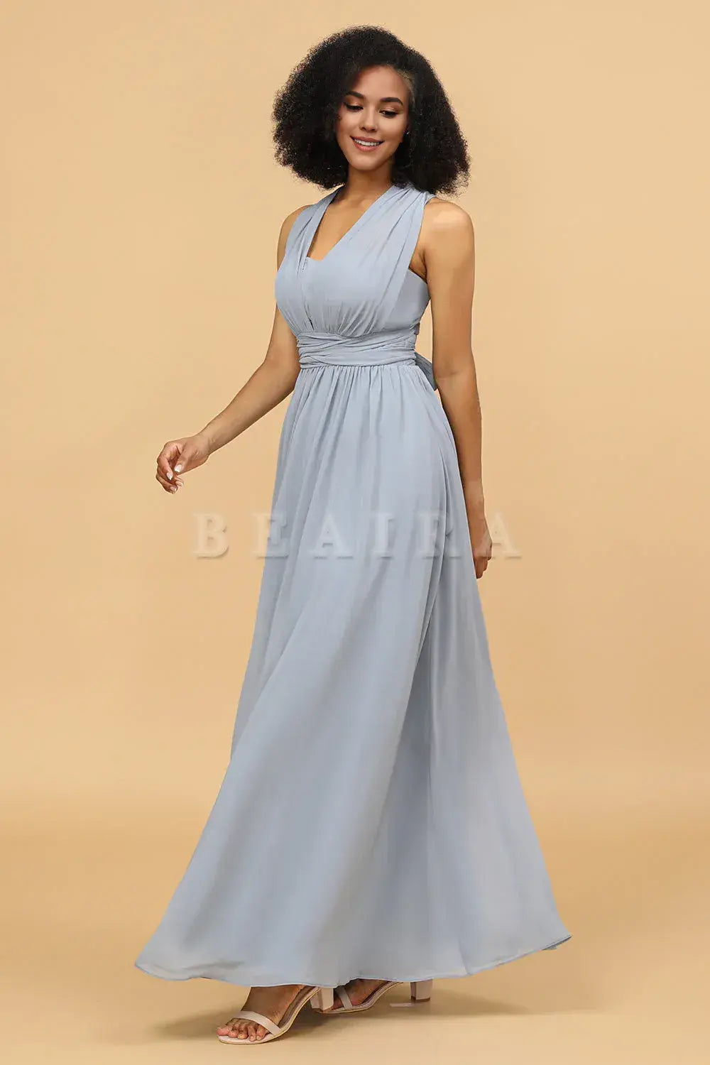 Beaira Grey Blue A Line Convertible Chiffon Floor-Length Bridesmaid Dress Bridesmaid dress shop