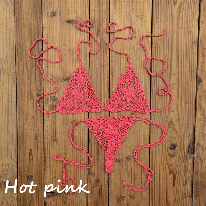 Beaira Handmade Bikini Sets Crochet Black Lace Thong String Swimwear Sunbathing Swimsuit